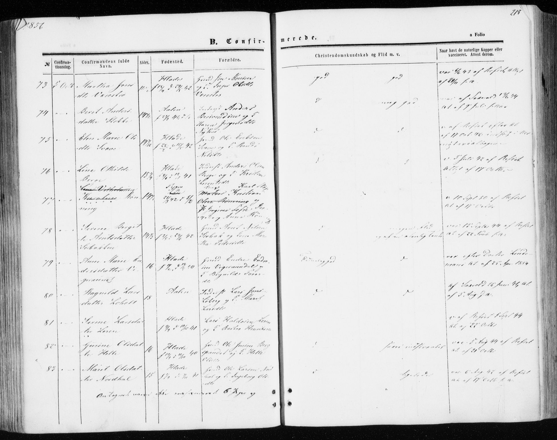 Ministerialprotokoller, klokkerbøker og fødselsregistre - Sør-Trøndelag, SAT/A-1456/606/L0292: Parish register (official) no. 606A07, 1856-1865, p. 218