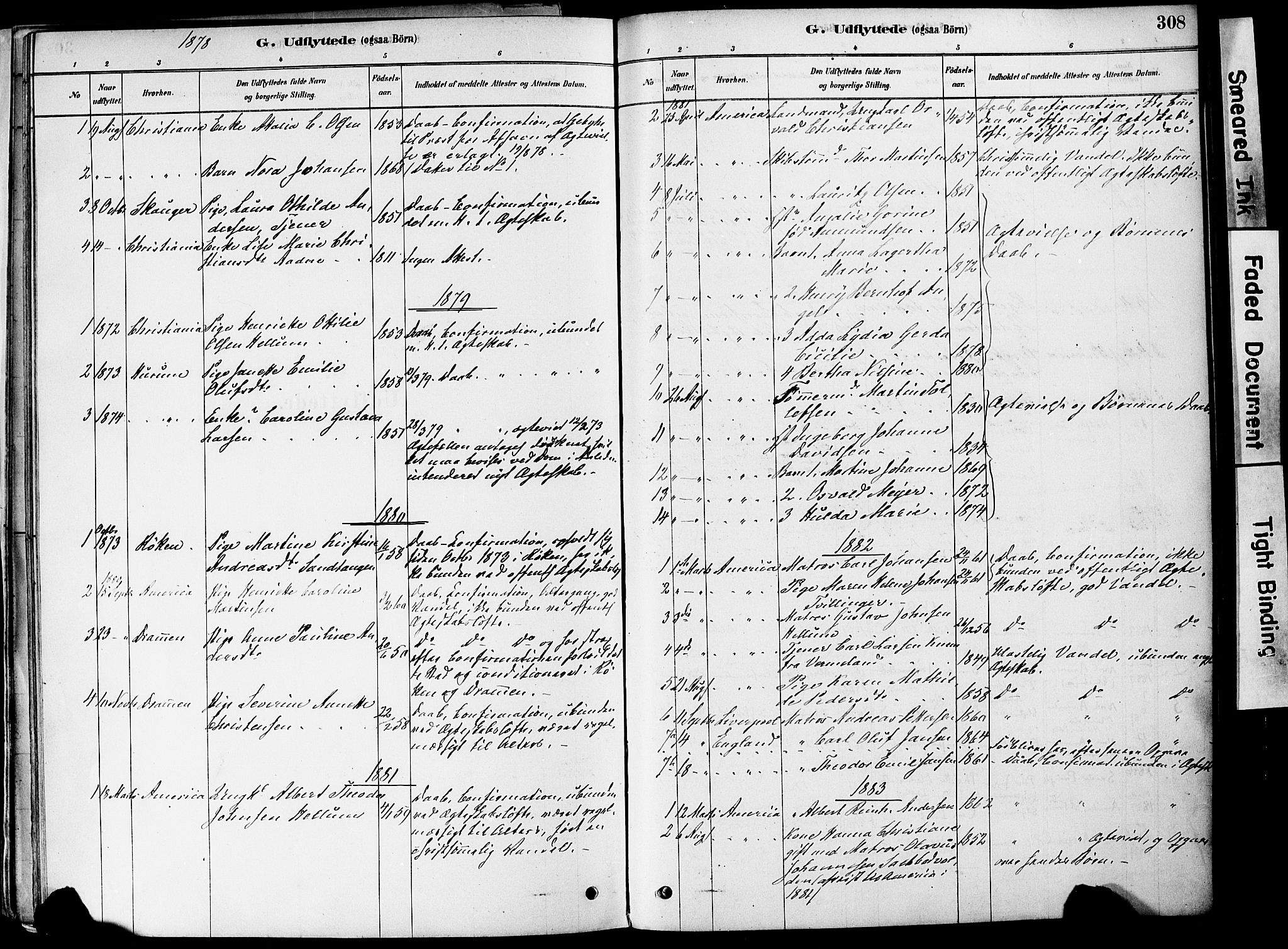 Strømm kirkebøker, AV/SAKO-A-322/F/Fa/L0004: Parish register (official) no. I 4, 1878-1899, p. 308