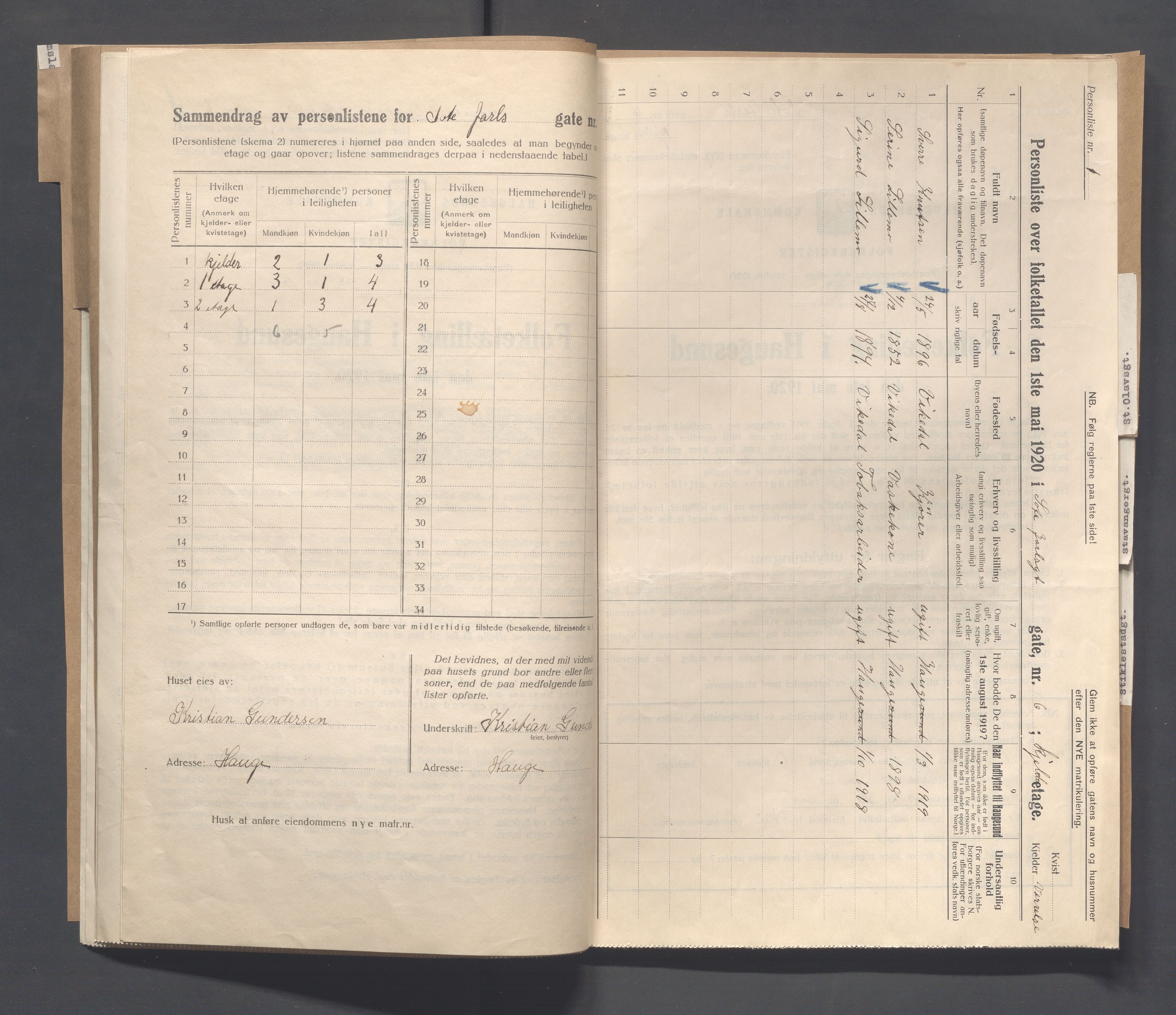 IKAR, Local census 1.5.1920 for Haugesund, 1920, p. 4056