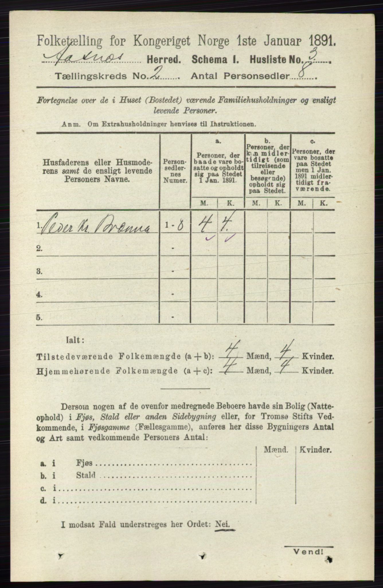 RA, 1891 census for 0425 Åsnes, 1891, p. 565