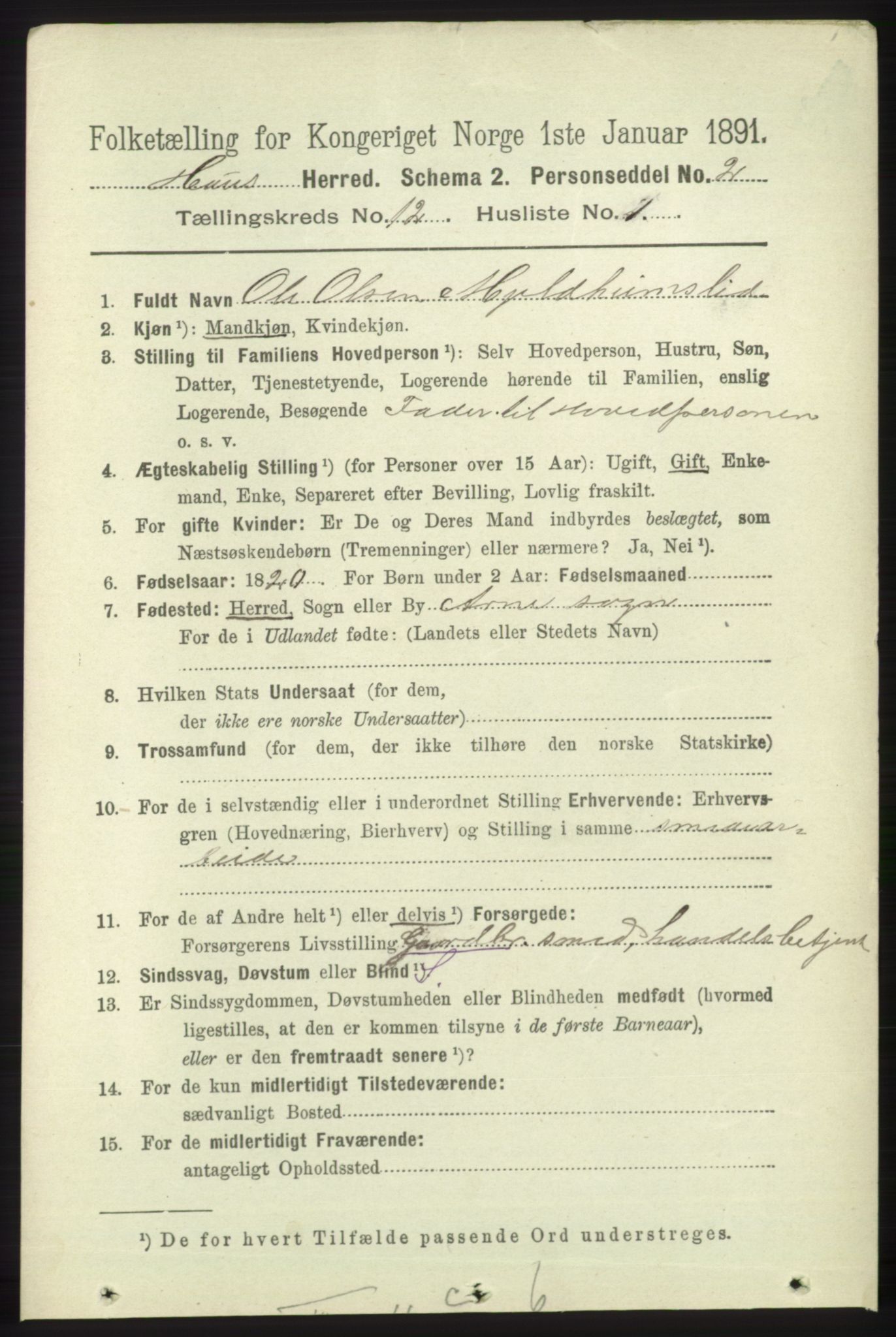 RA, 1891 census for 1250 Haus, 1891, p. 5235