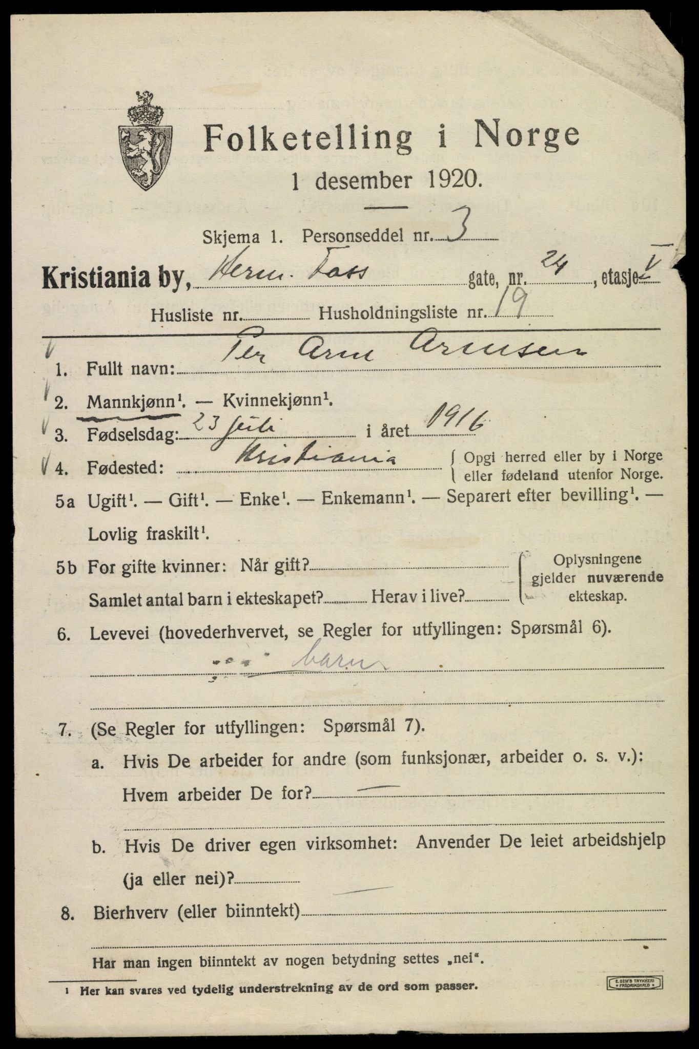 SAO, 1920 census for Kristiania, 1920, p. 289109