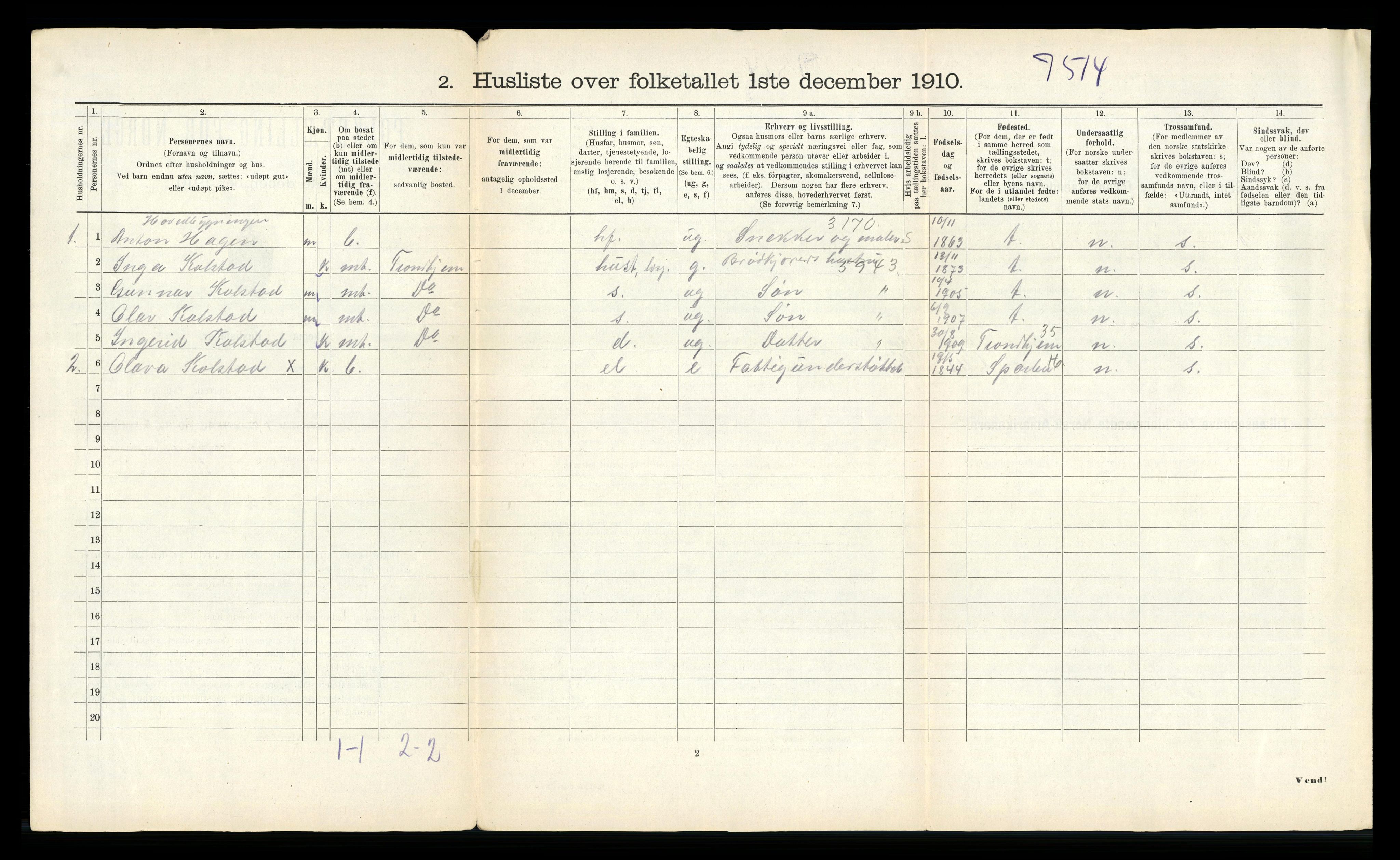 RA, 1910 census for Strinda, 1910, p. 1413