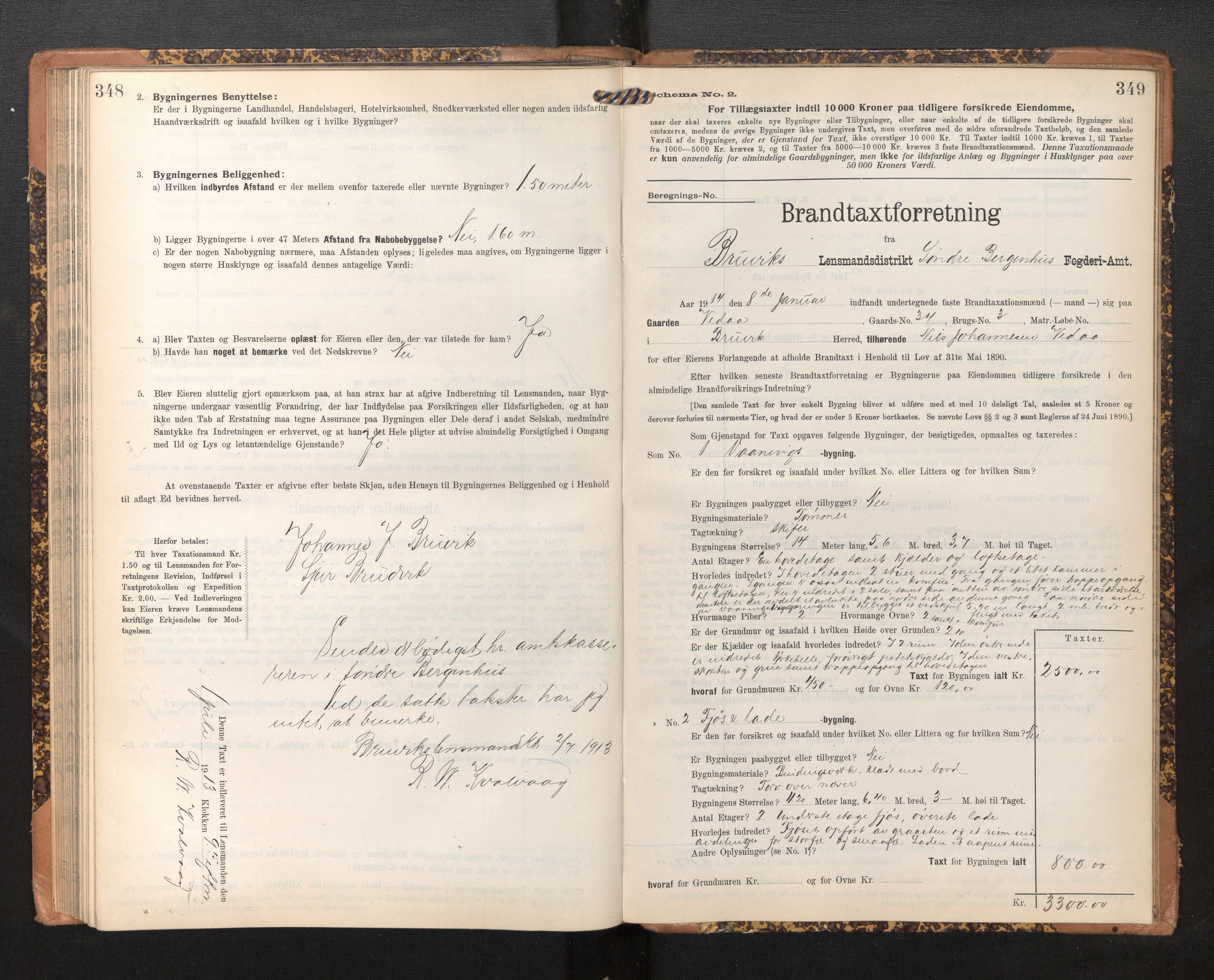 Lensmannen i Bruvik, SAB/A-31301/0012/L0007: Branntakstprotokoll, skjematakst, 1906-1918, p. 348-349