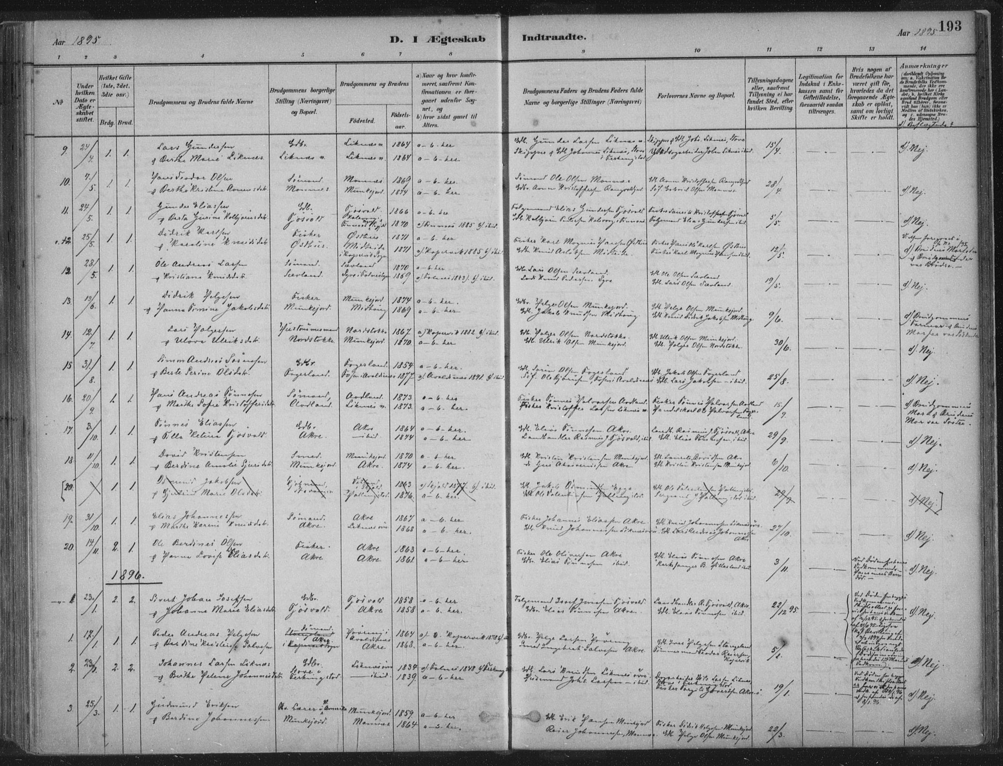 Kopervik sokneprestkontor, SAST/A-101850/H/Ha/Haa/L0004: Parish register (official) no. A 4, 1882-1905, p. 193