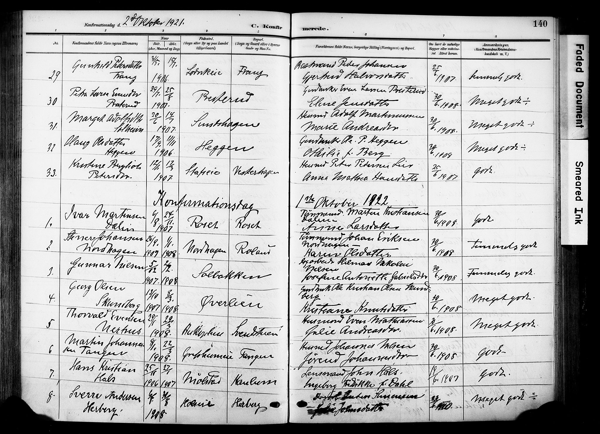 Nes prestekontor, Hedmark, AV/SAH-PREST-020/K/Ka/L0014: Parish register (official) no. 14, 1906-1929, p. 140