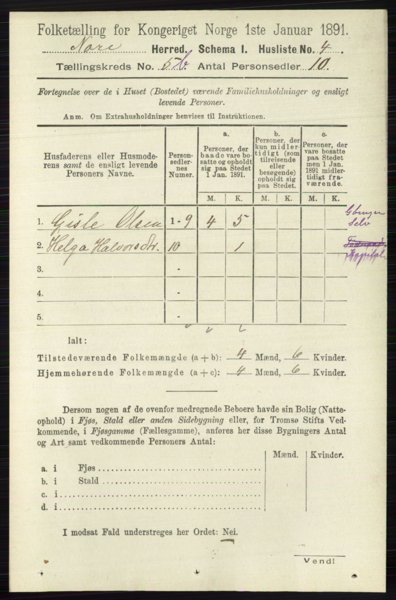 RA, 1891 census for 0633 Nore, 1891, p. 1764