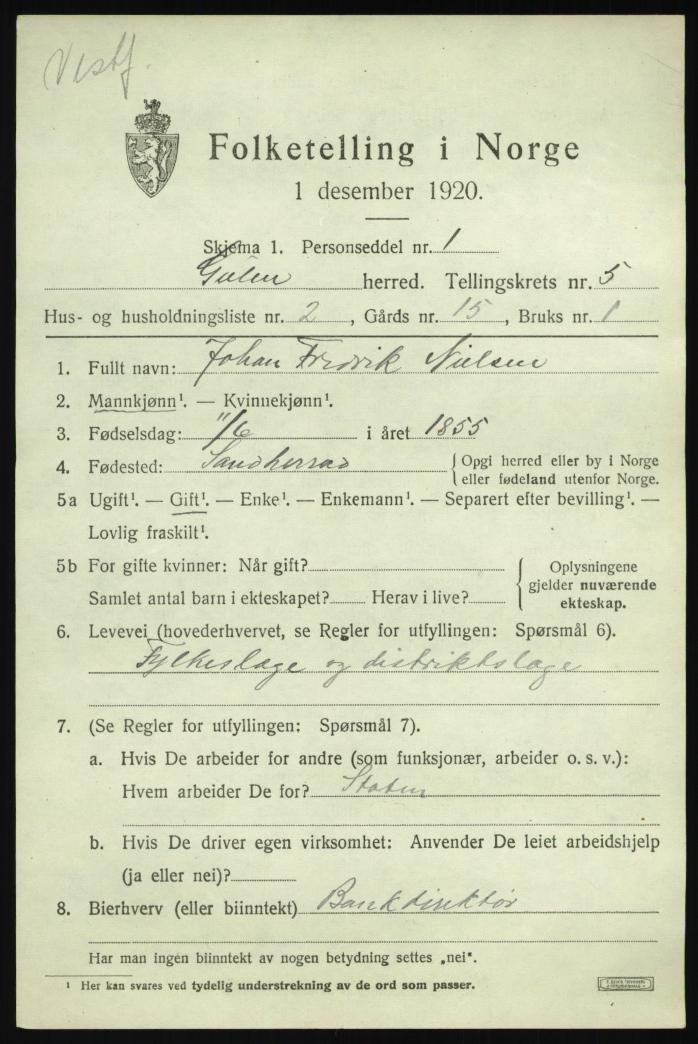 SAB, 1920 census for Gulen, 1920, p. 2103