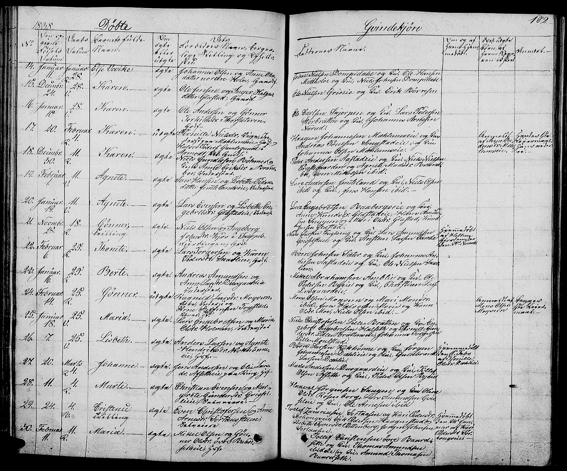 Ringsaker prestekontor, AV/SAH-PREST-014/L/La/L0004: Parish register (copy) no. 4, 1827-1838, p. 182