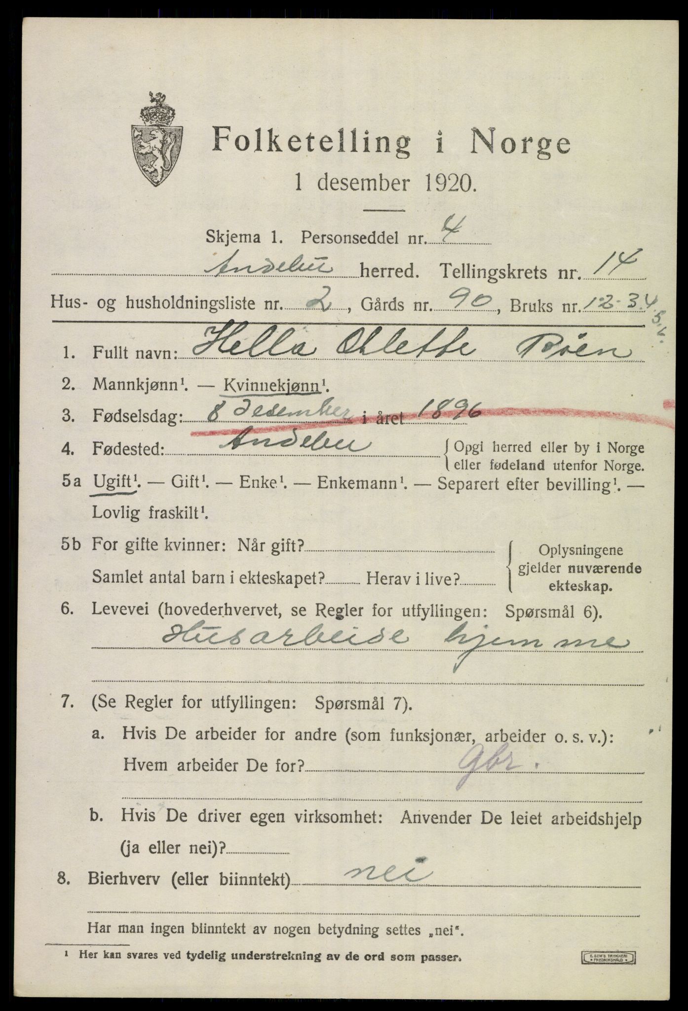 SAKO, 1920 census for Andebu, 1920, p. 5118