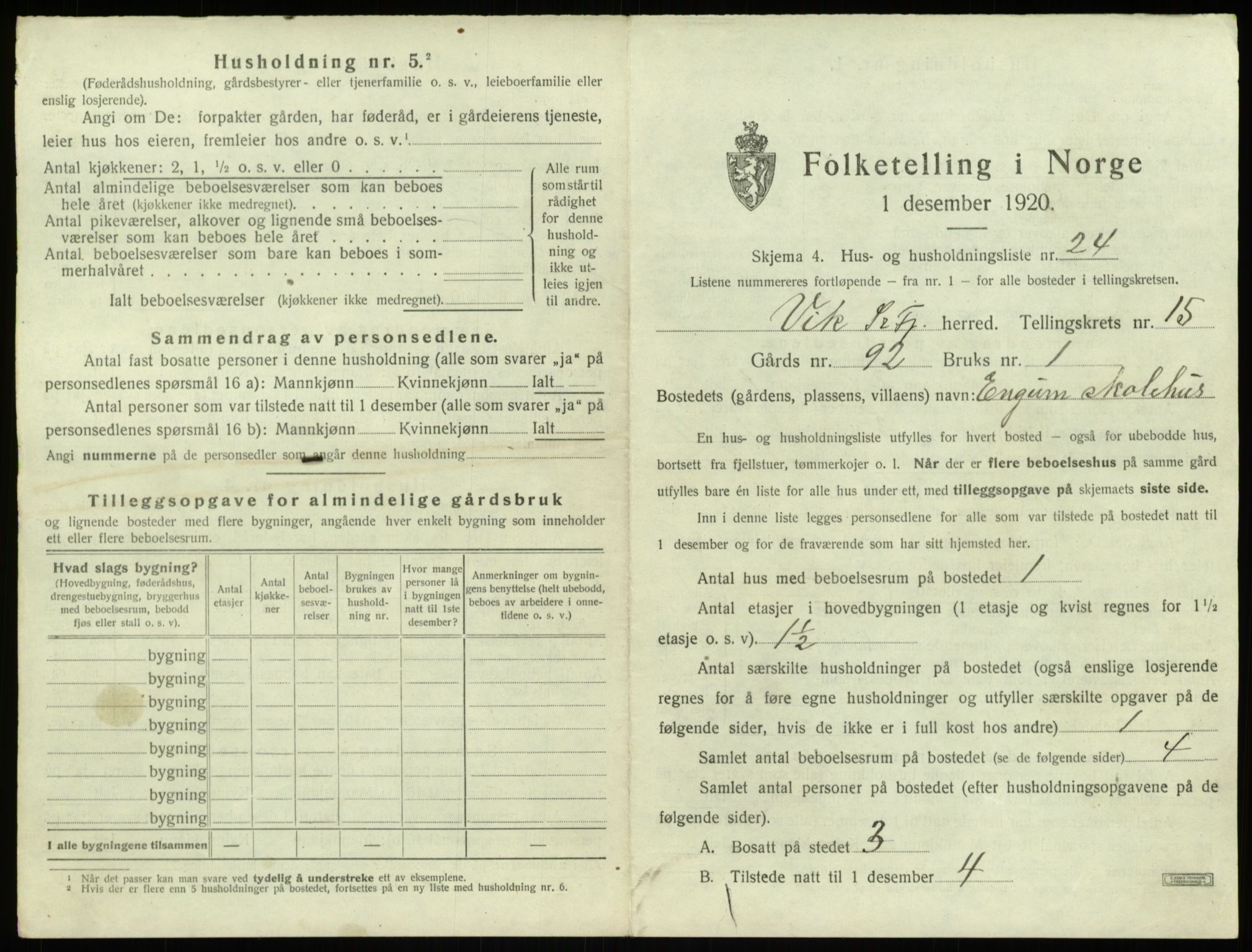SAB, 1920 census for Vik, 1920, p. 1286