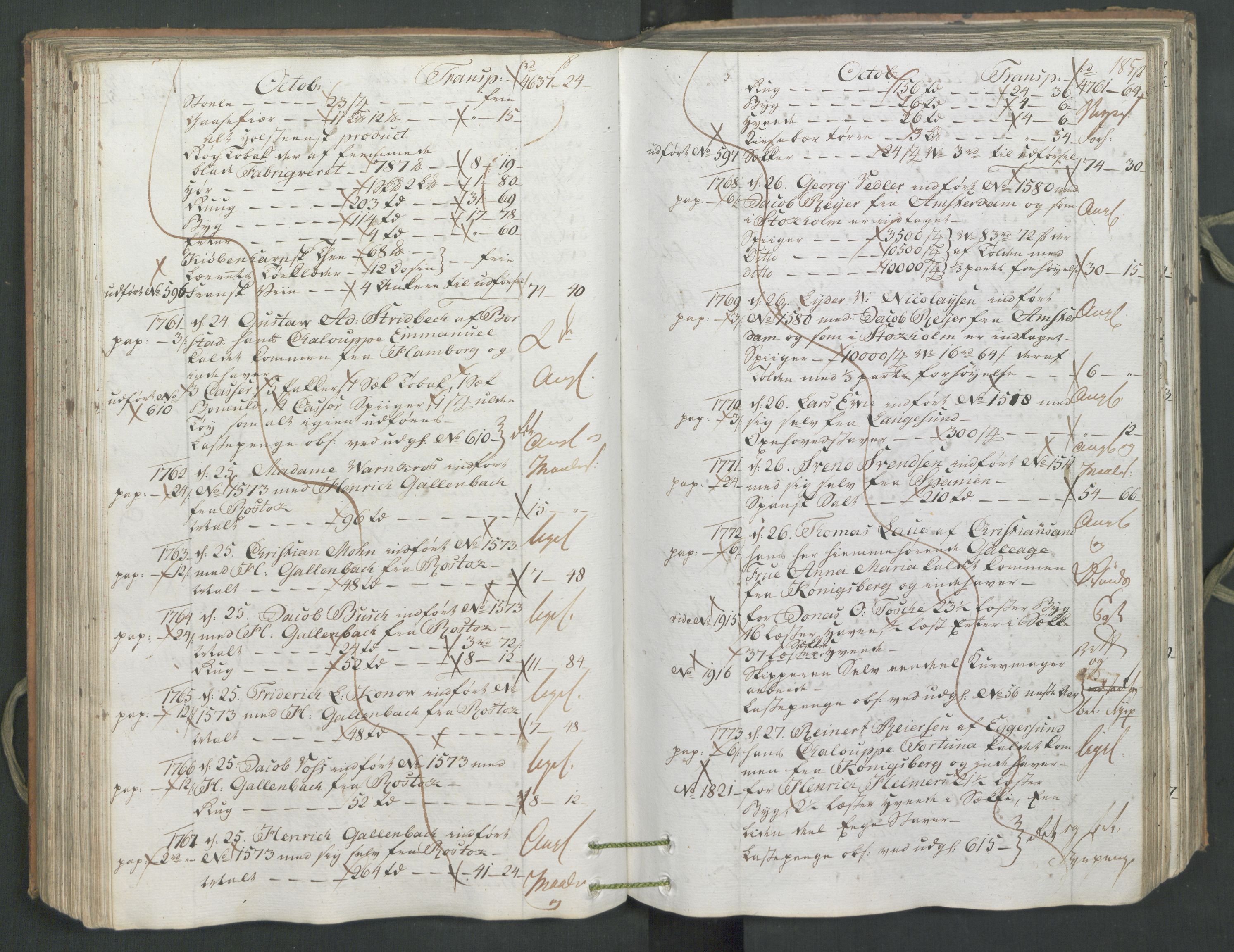 Generaltollkammeret, tollregnskaper, AV/RA-EA-5490/R26/L0222/0001: Tollregnskaper Bergen A / Inngående hovedtollbok, 1786, p. 184b-185a