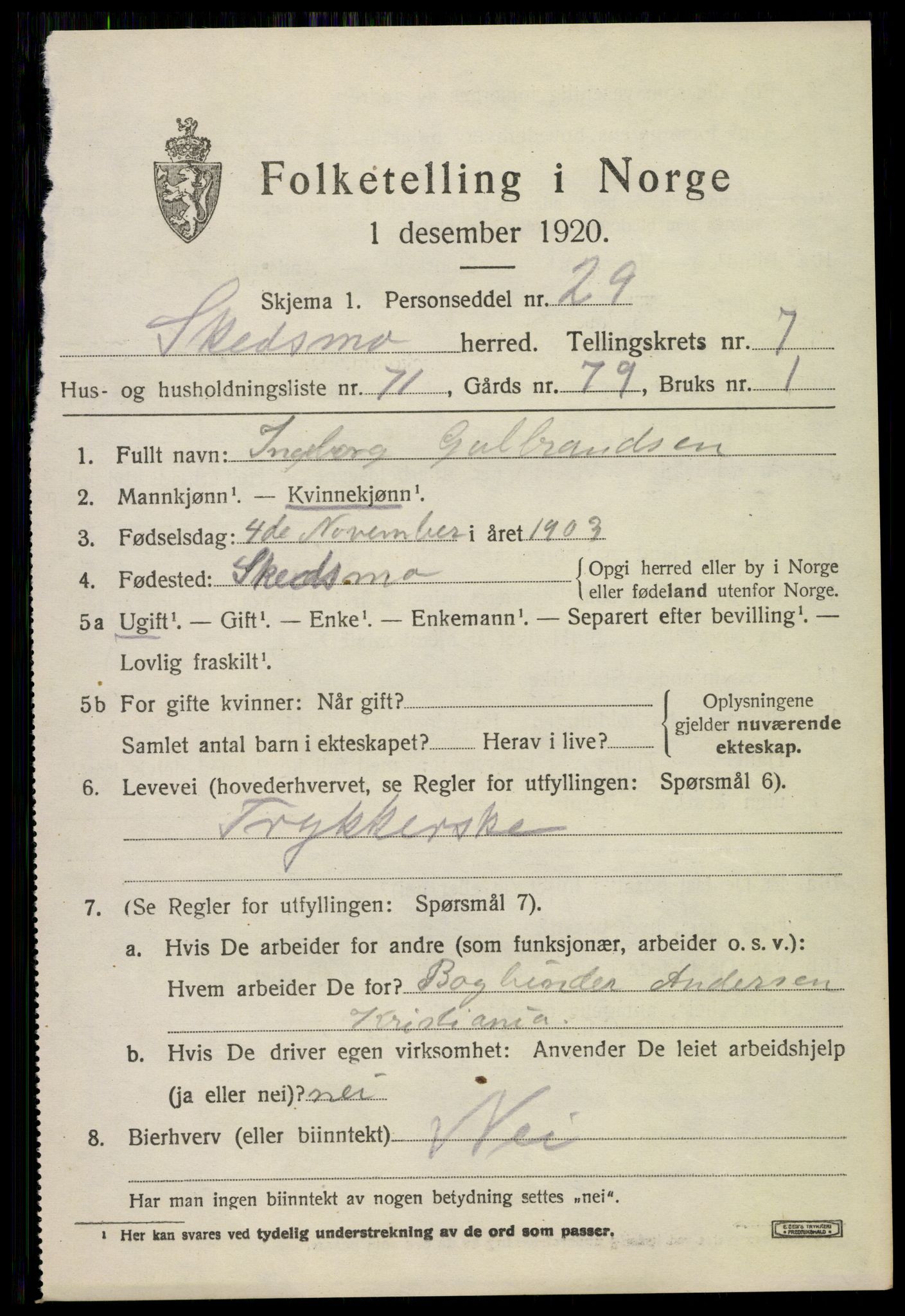 SAO, 1920 census for Skedsmo, 1920, p. 8379