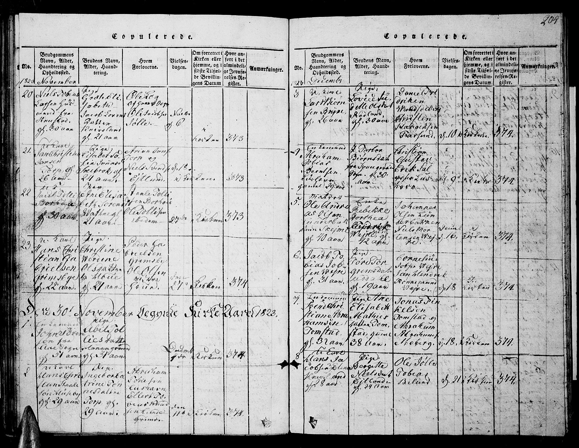 Lista sokneprestkontor, AV/SAK-1111-0027/F/Fb/L0001: Parish register (copy) no. B 1, 1816-1832, p. 204