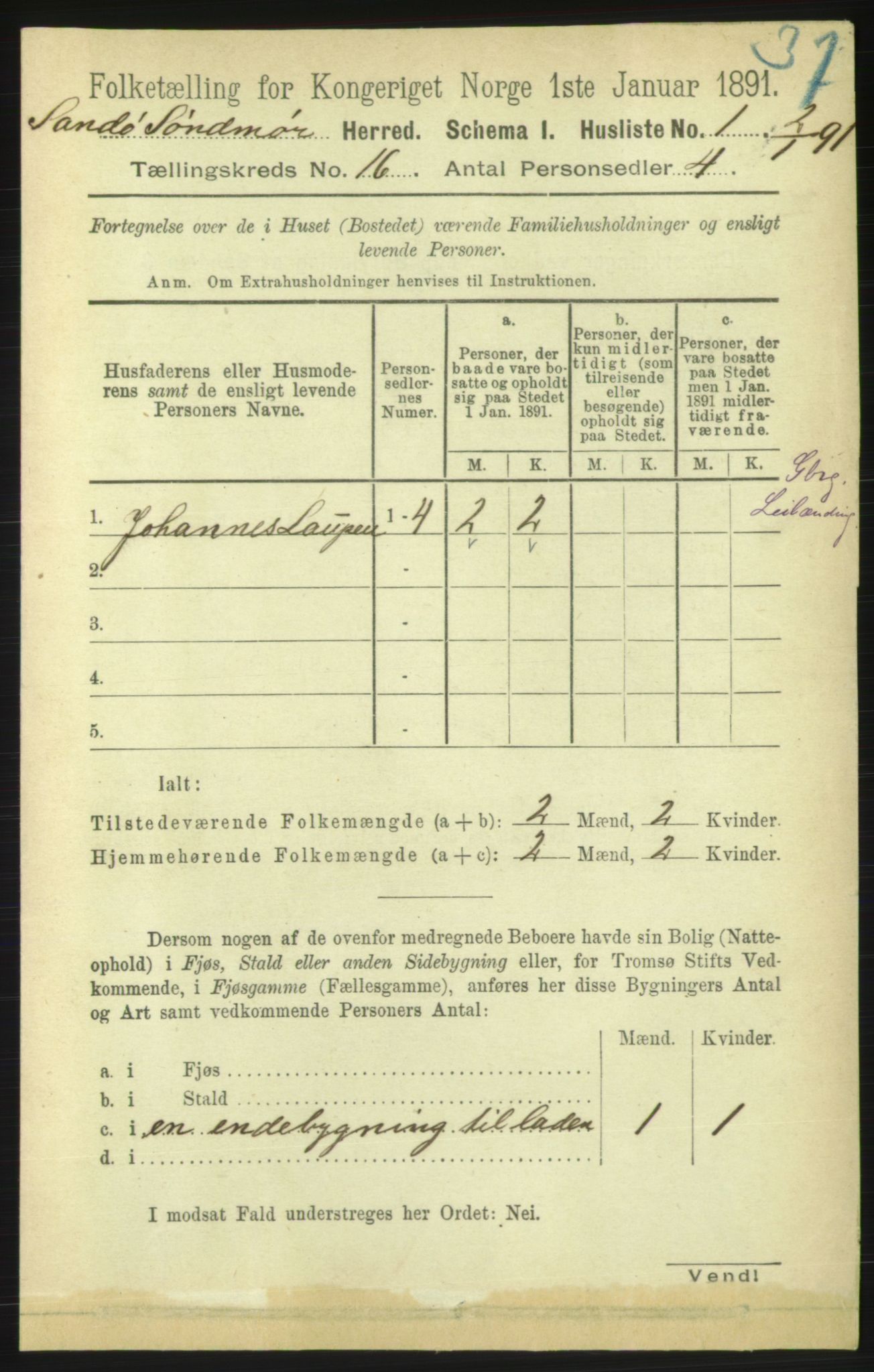 RA, 1891 census for 1514 Sande, 1891, p. 3140