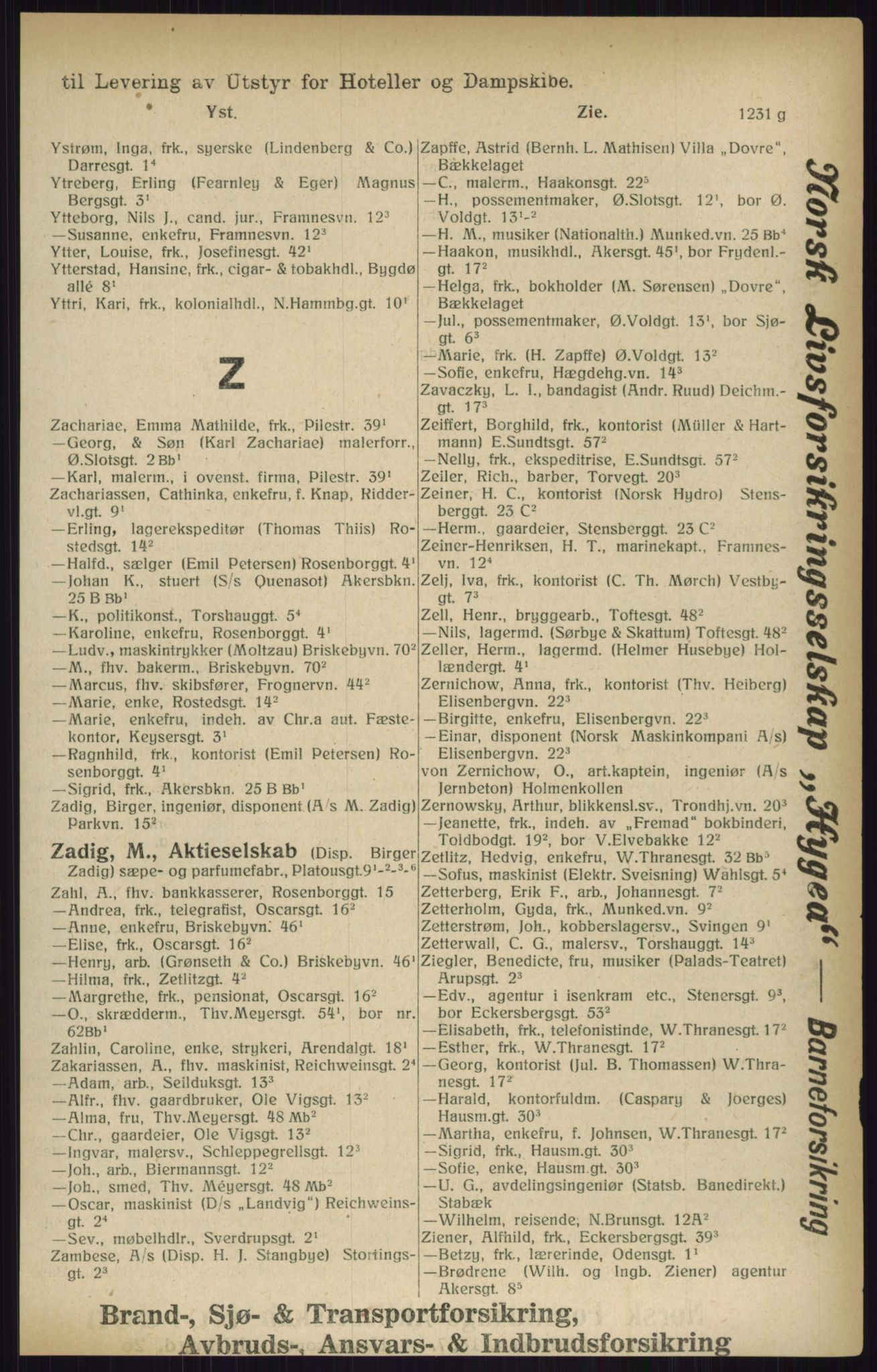 Kristiania/Oslo adressebok, PUBL/-, 1916, p. 1231