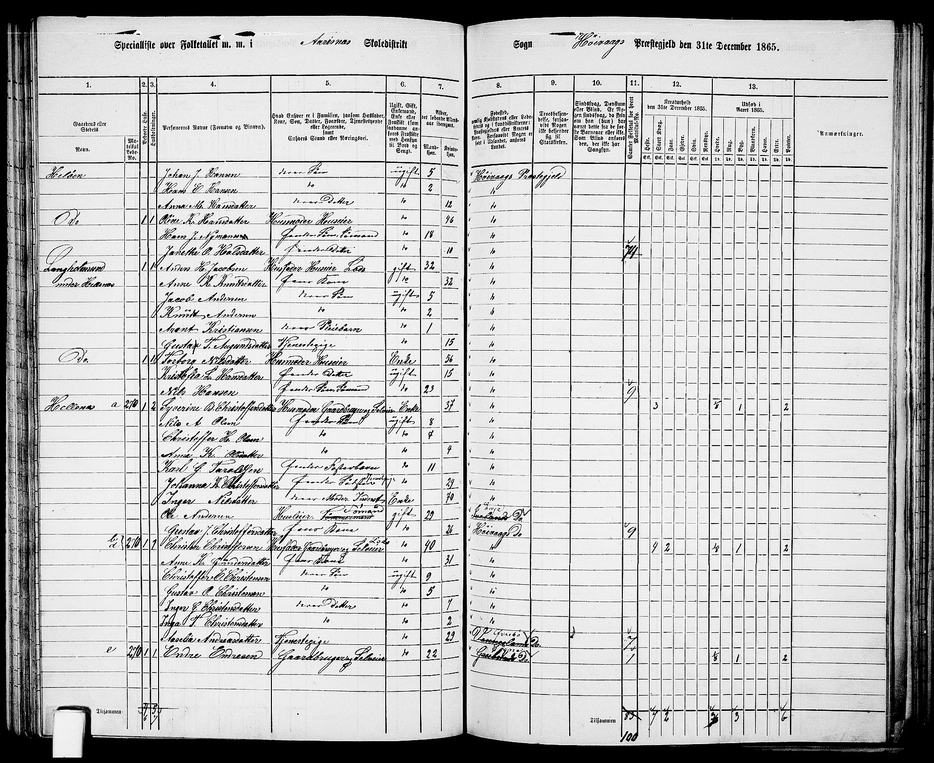 RA, 1865 census for Høvåg, 1865, p. 81