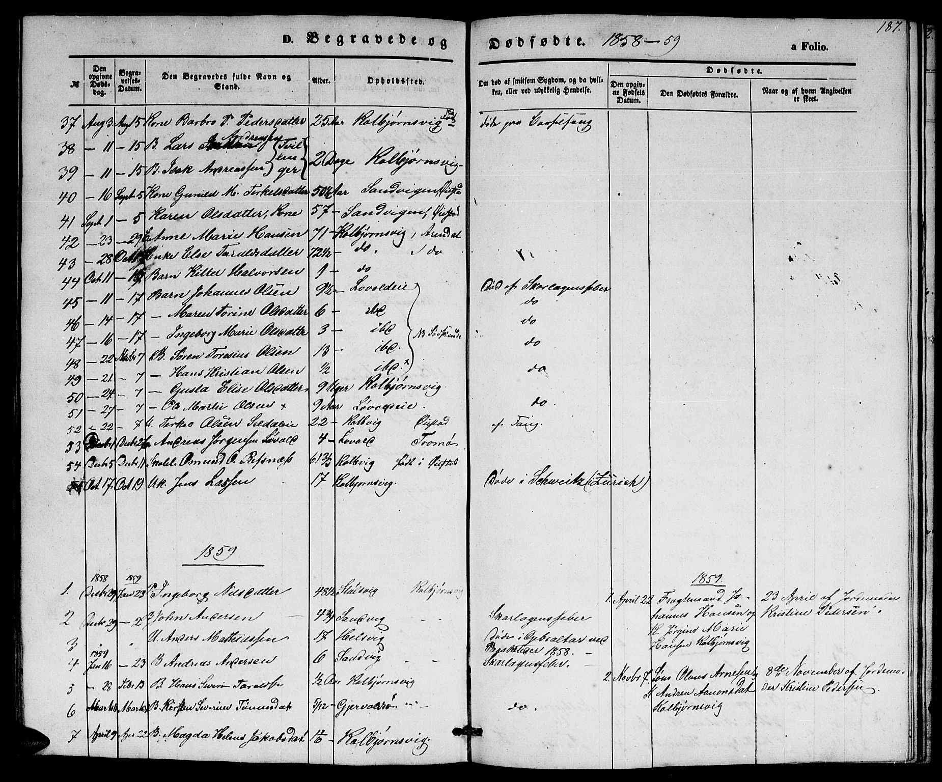 Hisøy sokneprestkontor, SAK/1111-0020/F/Fb/L0001: Parish register (copy) no. B 1, 1849-1872, p. 187