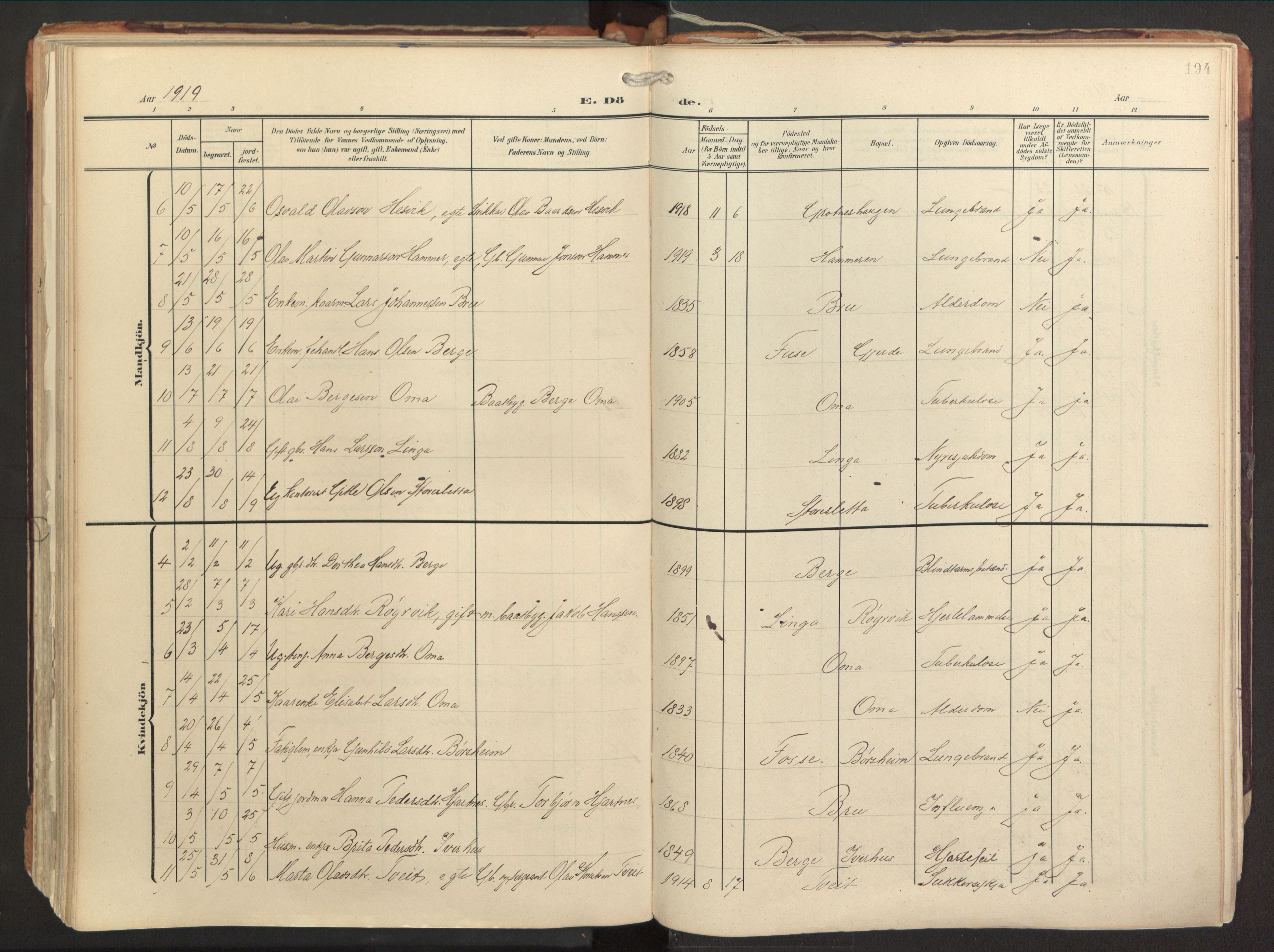 Strandebarm sokneprestembete, AV/SAB-A-78401/H/Haa: Parish register (official) no. B 2, 1909-1941, p. 194