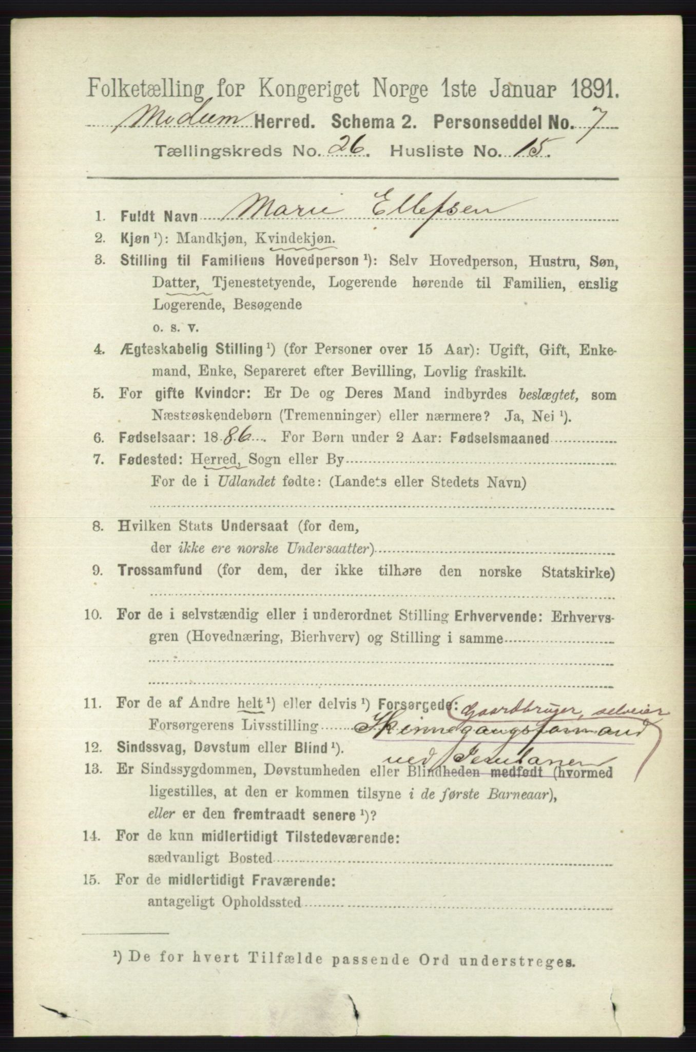 RA, 1891 census for 0623 Modum, 1891, p. 9497