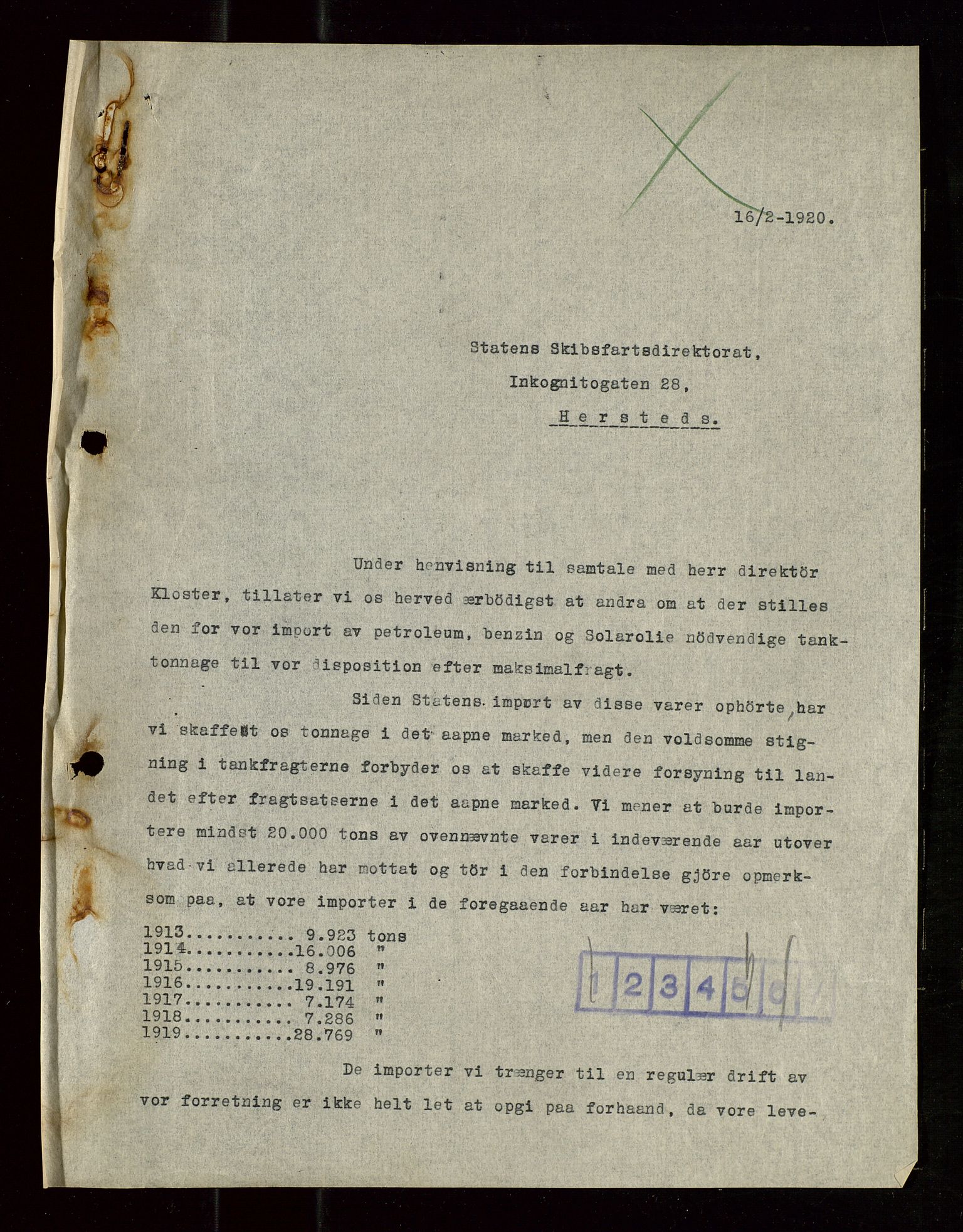 Pa 1521 - A/S Norske Shell, SAST/A-101915/E/Ea/Eaa/L0010: Sjefskorrespondanse, 1920, p. 230