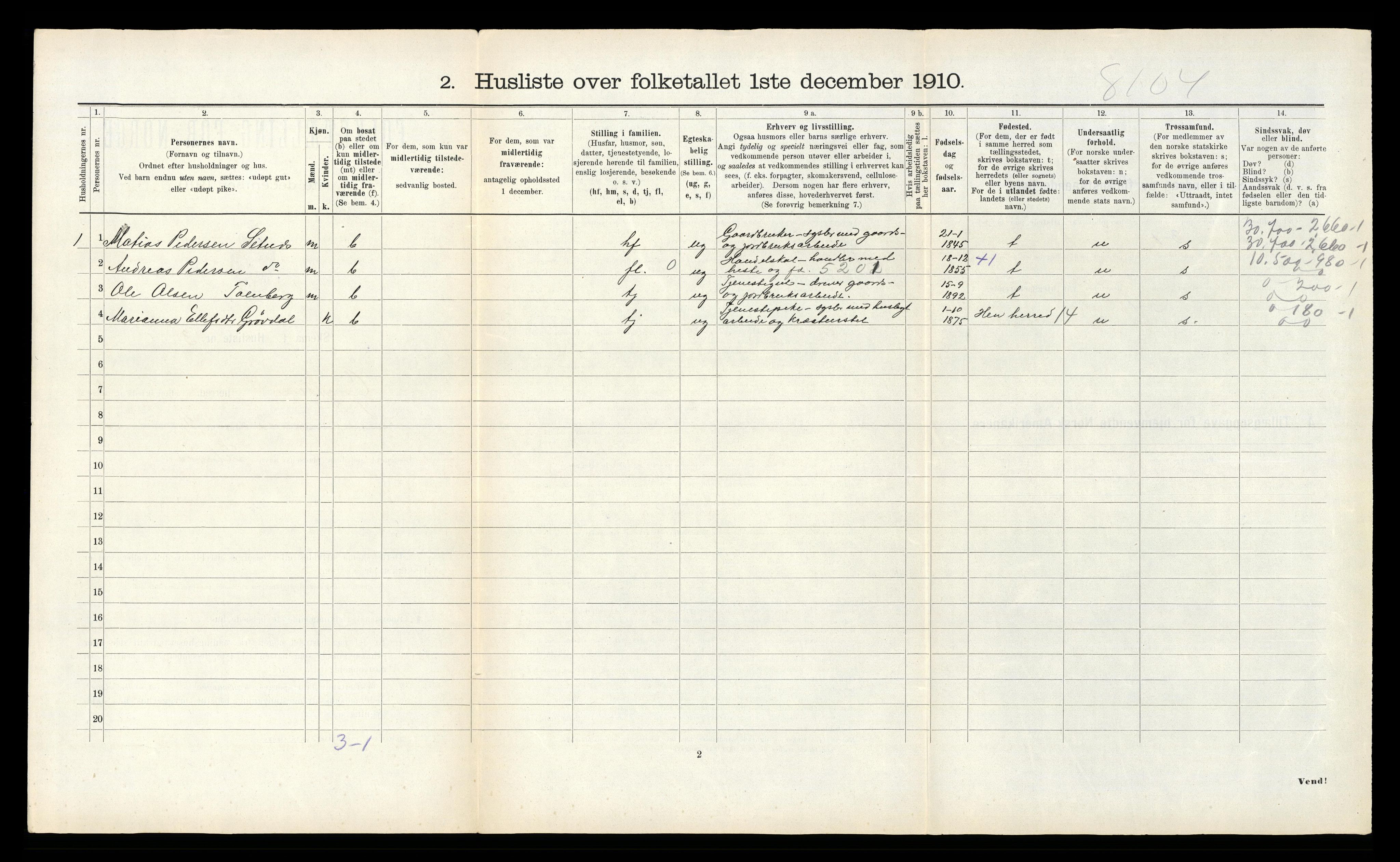 RA, 1910 census for Grytten, 1910, p. 189