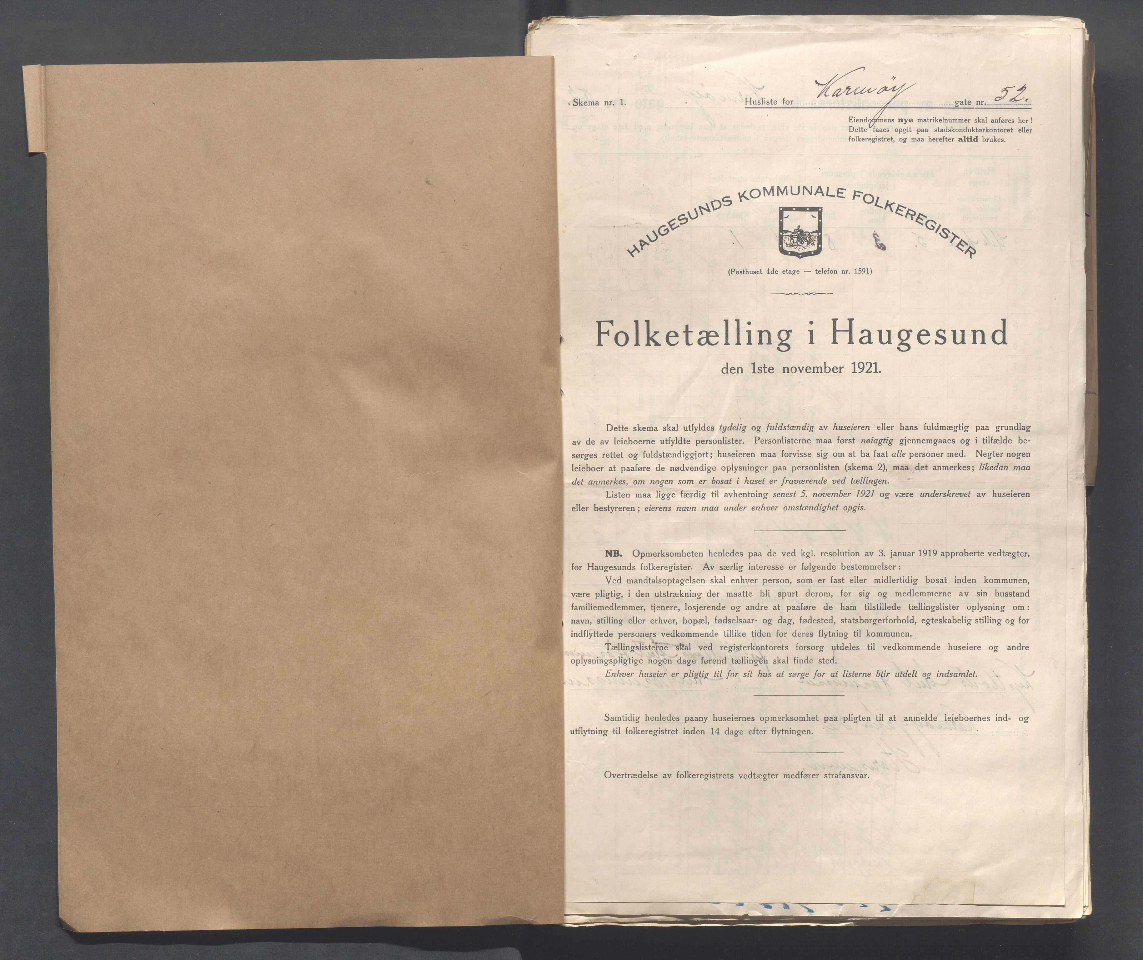IKAR, Local census 1.11.1921 for Haugesund, 1921, p. 2629