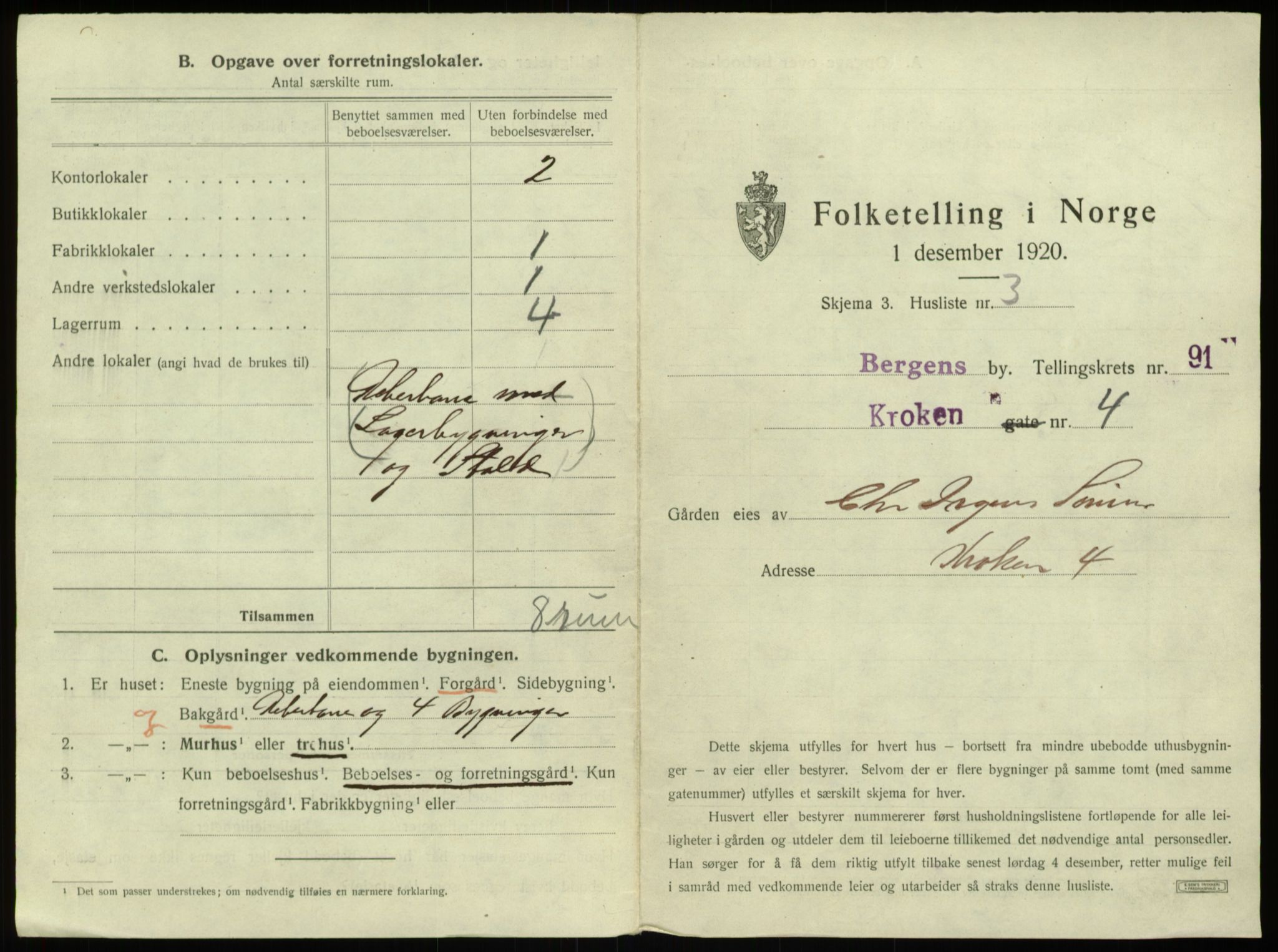 SAB, 1920 census for Bergen, 1920, p. 8704