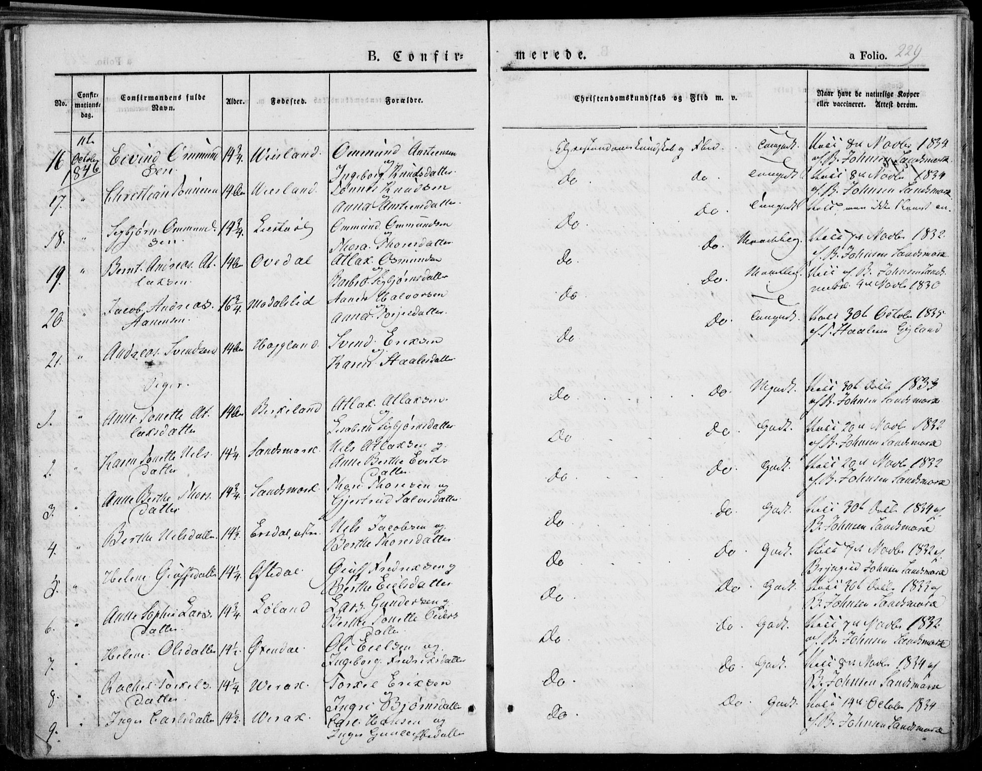 Bakke sokneprestkontor, SAK/1111-0002/F/Fa/Faa/L0004: Parish register (official) no. A 4, 1834-1846, p. 229