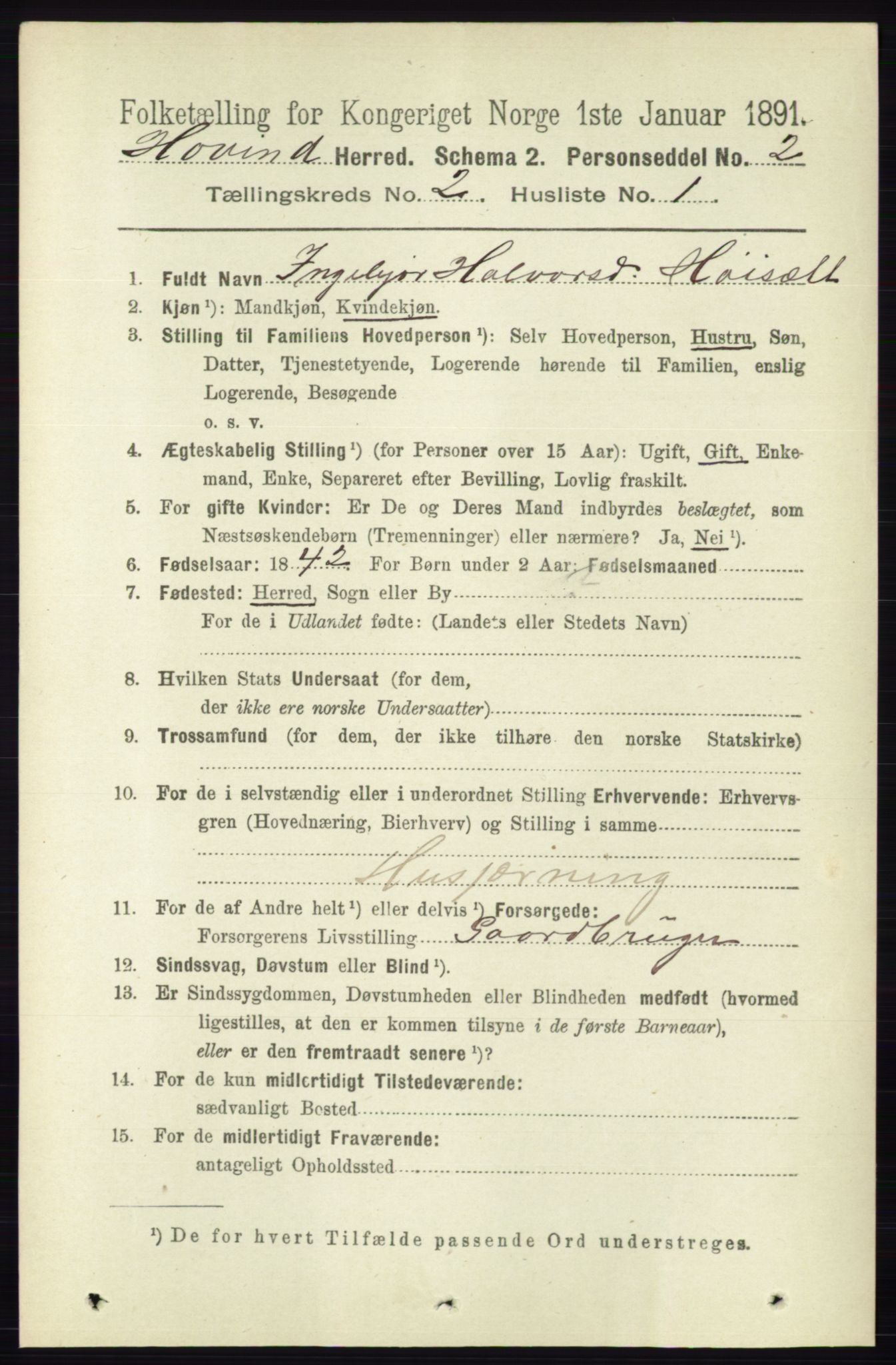 RA, 1891 census for 0825 Hovin, 1891, p. 491