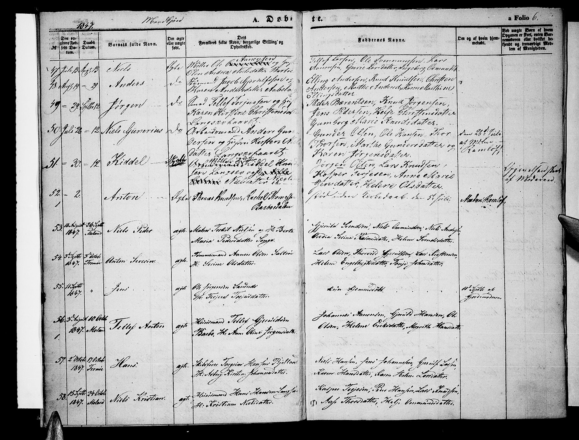 Tromøy sokneprestkontor, AV/SAK-1111-0041/F/Fa/L0005: Parish register (official) no. A 5, 1847-1856, p. 6