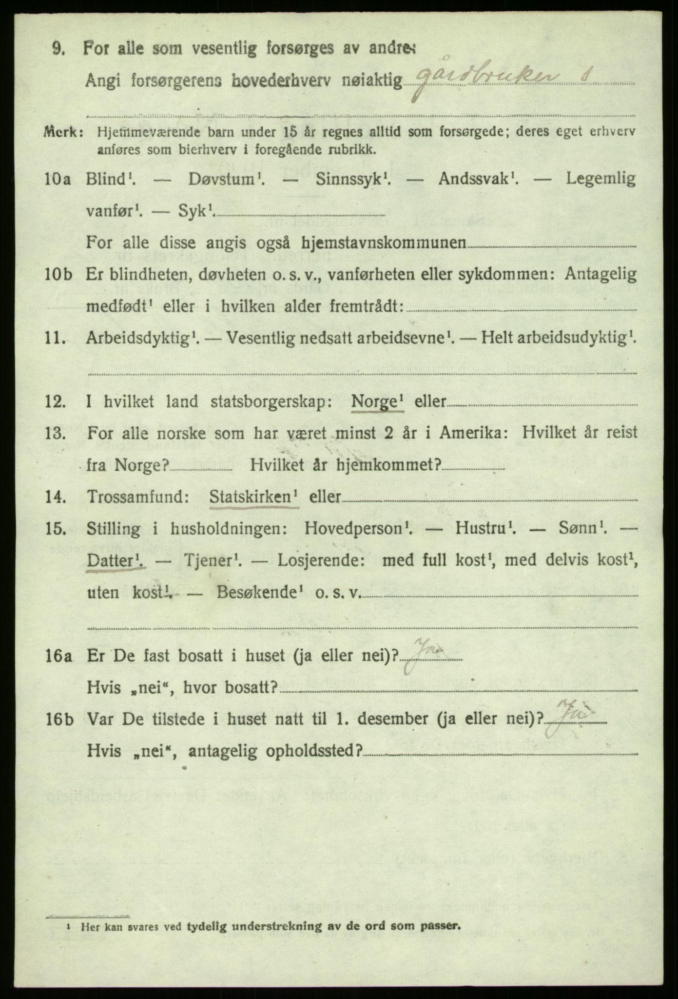 SAB, 1920 census for Gulen, 1920, p. 5790