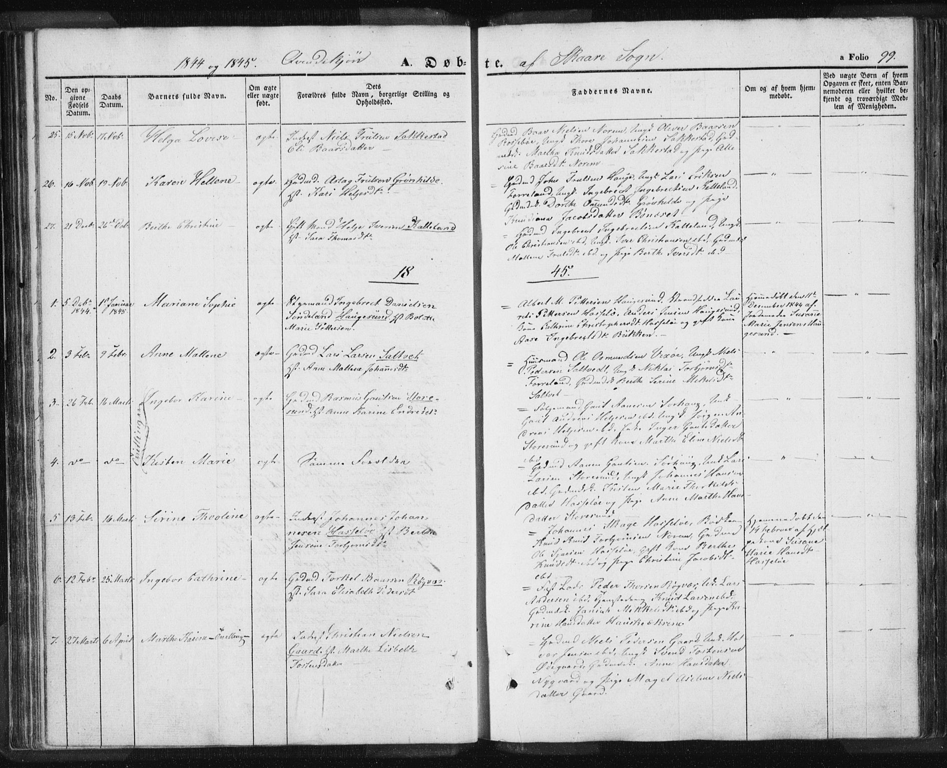 Torvastad sokneprestkontor, SAST/A -101857/H/Ha/Haa/L0006: Parish register (official) no. A 6, 1836-1847, p. 99