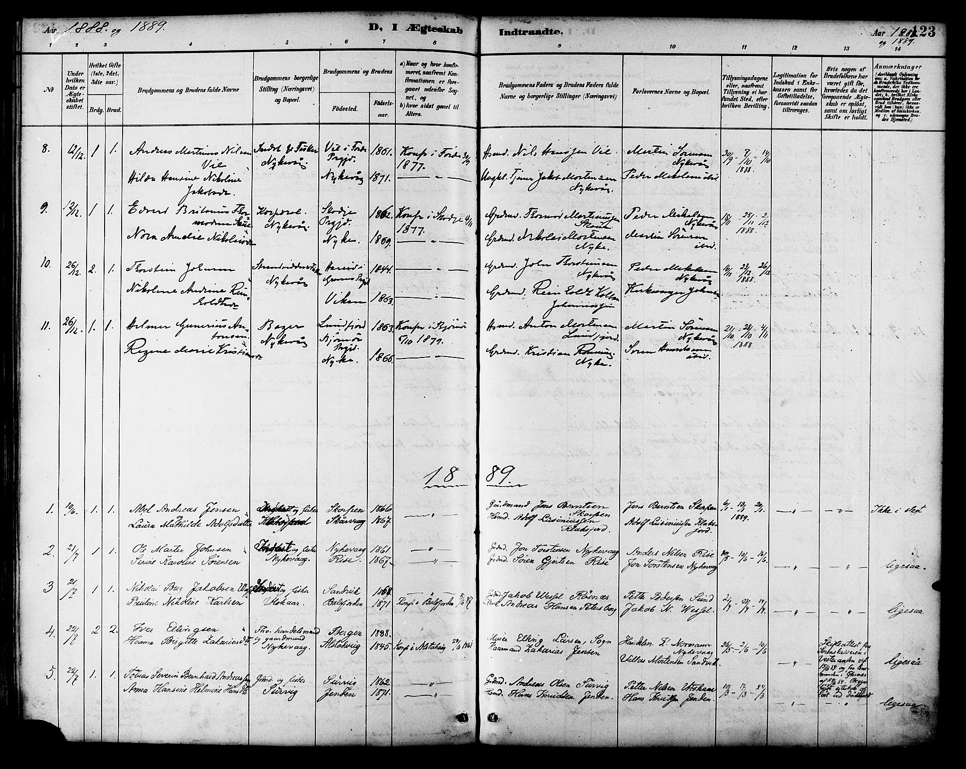 Ministerialprotokoller, klokkerbøker og fødselsregistre - Nordland, SAT/A-1459/892/L1320: Parish register (official) no. 892A01, 1886-1901, p. 123