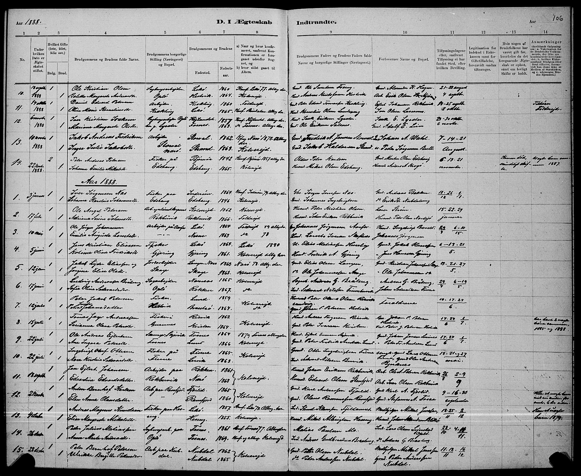 Ministerialprotokoller, klokkerbøker og fødselsregistre - Nord-Trøndelag, SAT/A-1458/780/L0651: Parish register (copy) no. 780C03, 1884-1898, p. 106