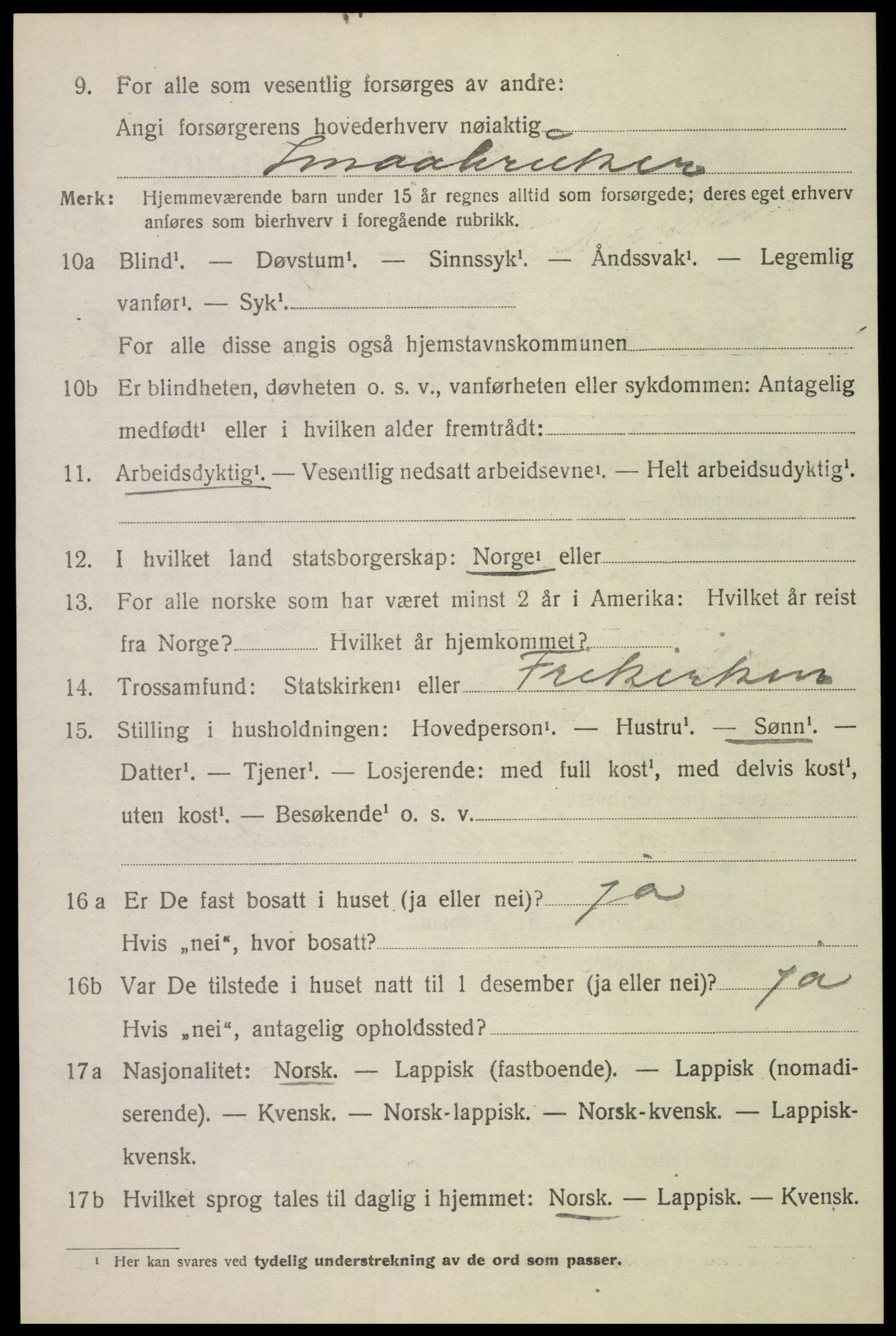 SAT, 1920 census for Sortland, 1920, p. 7119