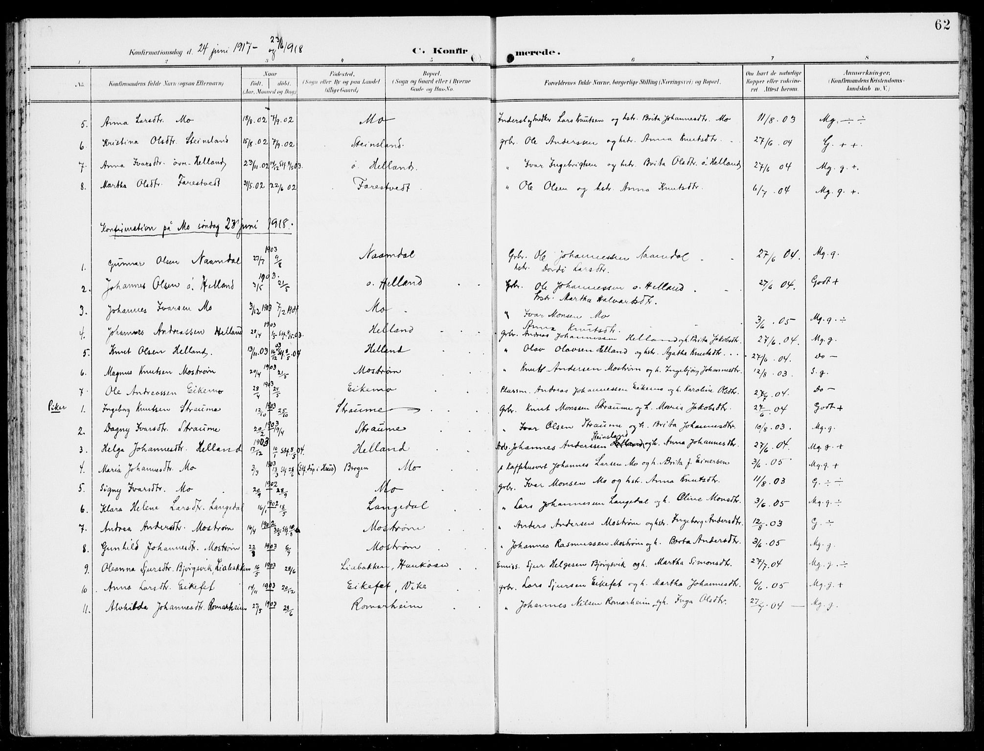 Hosanger sokneprestembete, AV/SAB-A-75801/H/Haa: Parish register (official) no. C  2, 1901-1925, p. 62