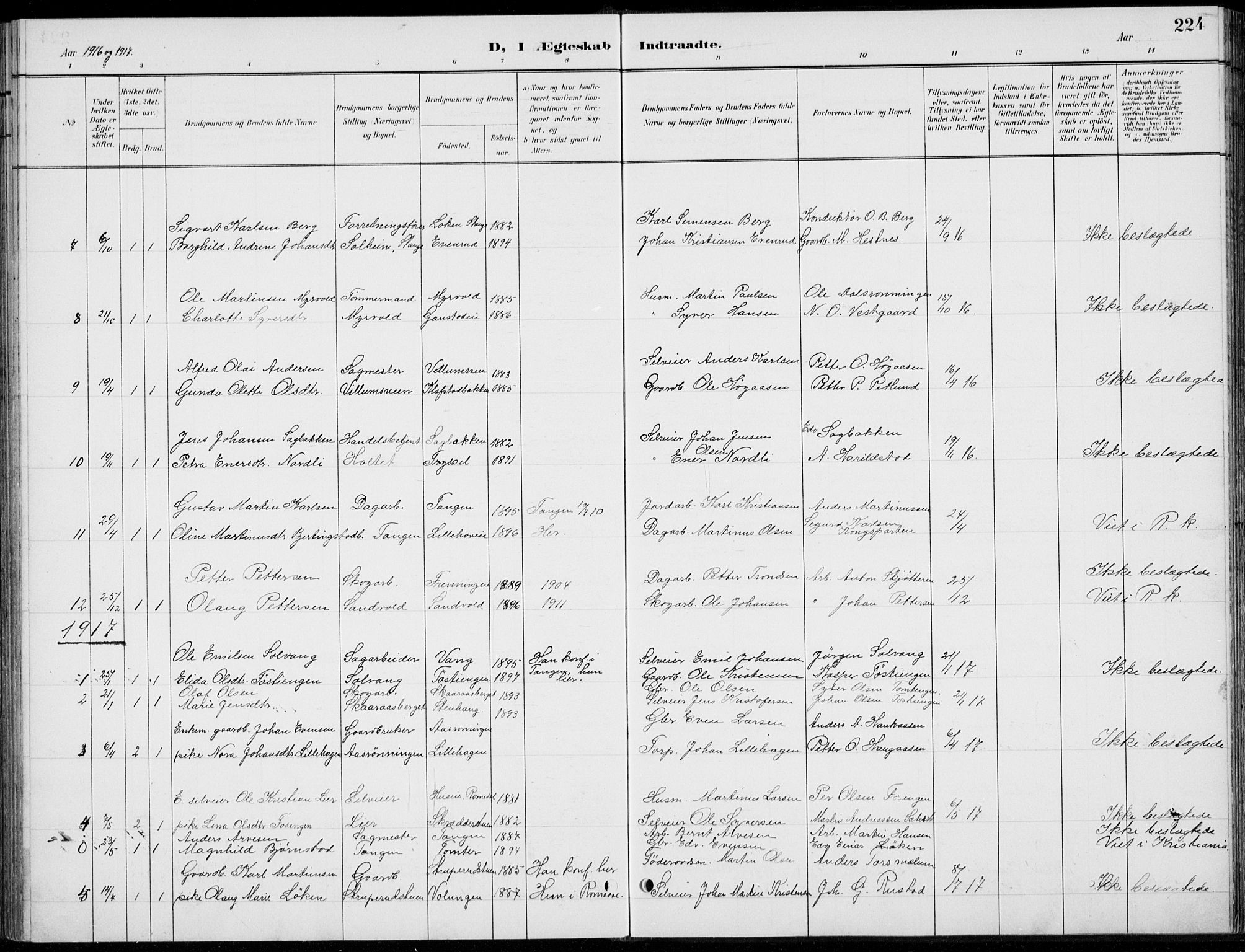 Romedal prestekontor, AV/SAH-PREST-004/L/L0013: Parish register (copy) no. 13, 1896-1937, p. 224