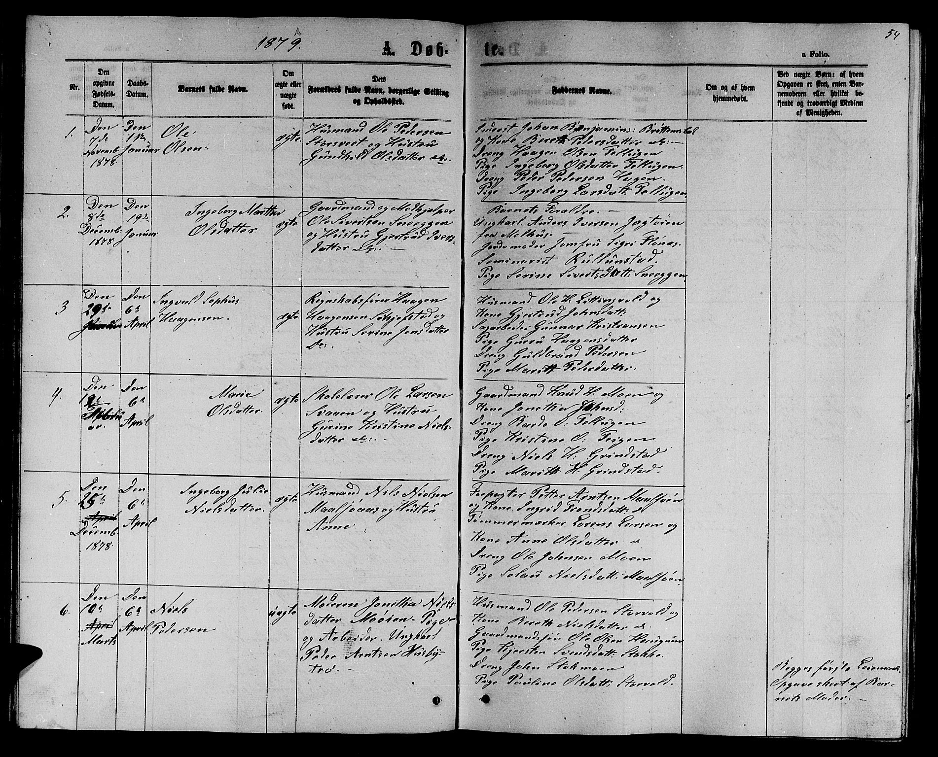 Ministerialprotokoller, klokkerbøker og fødselsregistre - Sør-Trøndelag, SAT/A-1456/618/L0451: Parish register (copy) no. 618C02, 1865-1883, p. 54
