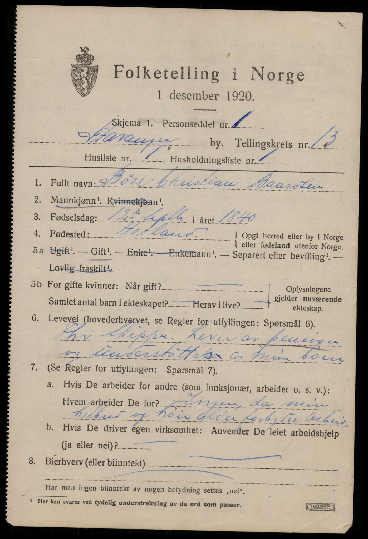 SAST, 1920 census for Stavanger, 1920, p. 57692