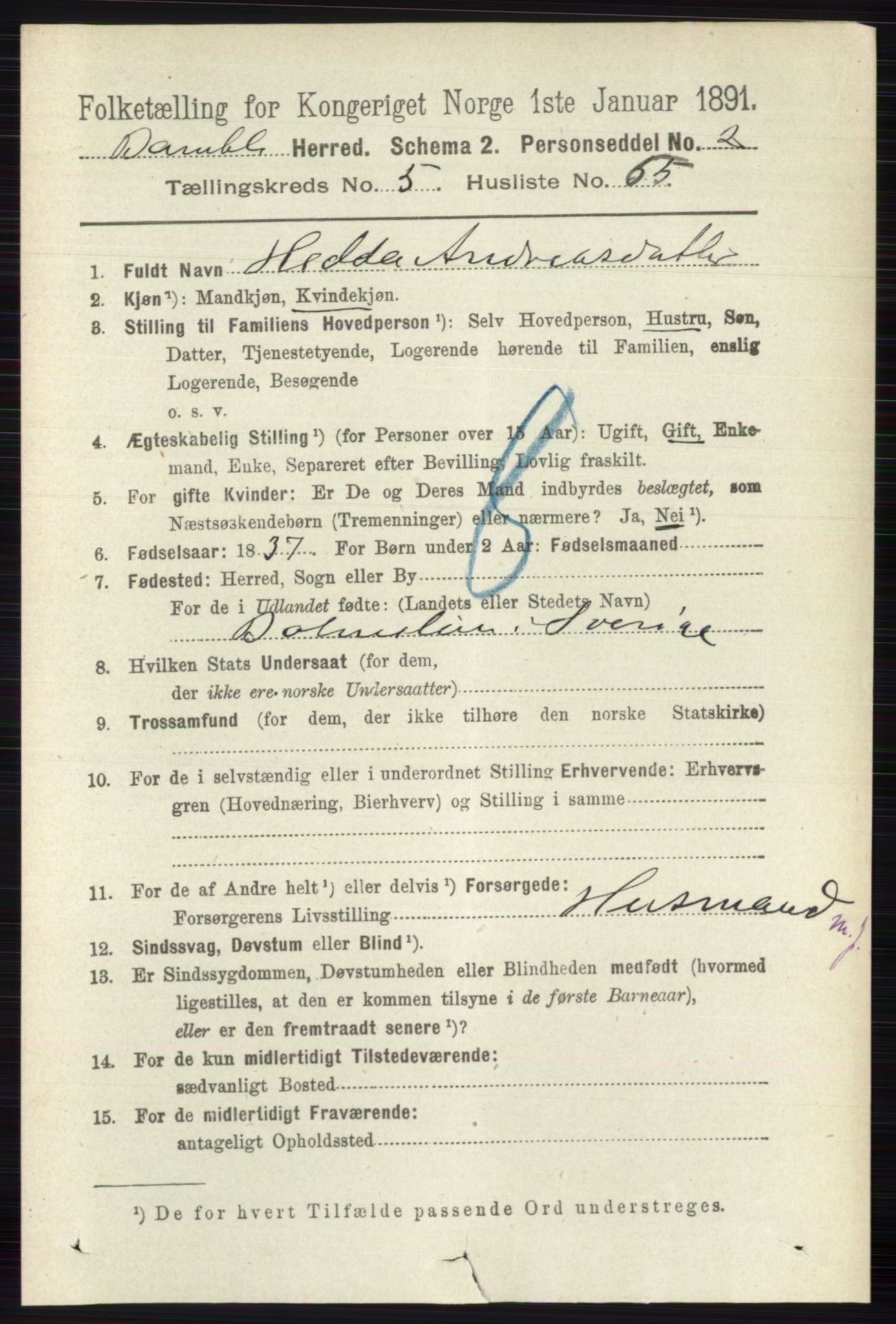 RA, 1891 census for 0814 Bamble, 1891, p. 2647