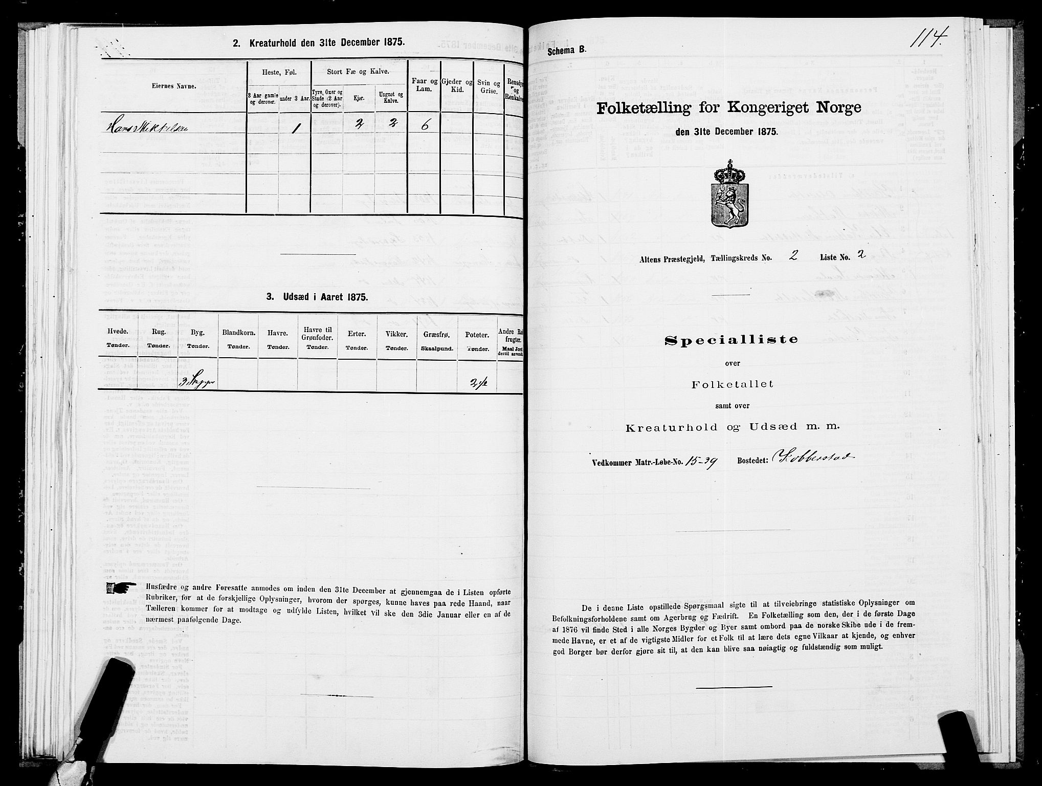 SATØ, 1875 census for 2012P Alta, 1875, p. 1114