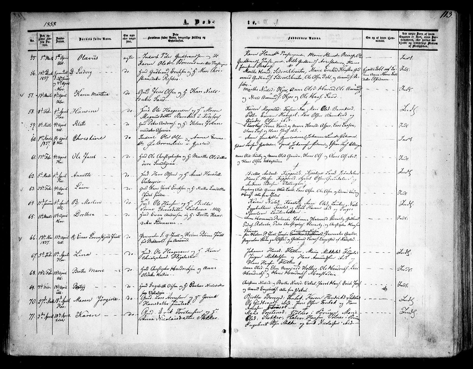 Ullensaker prestekontor Kirkebøker, SAO/A-10236a/F/Fa/L0015.a: Parish register (official) no. I 15A, 1851-1862, p. 113