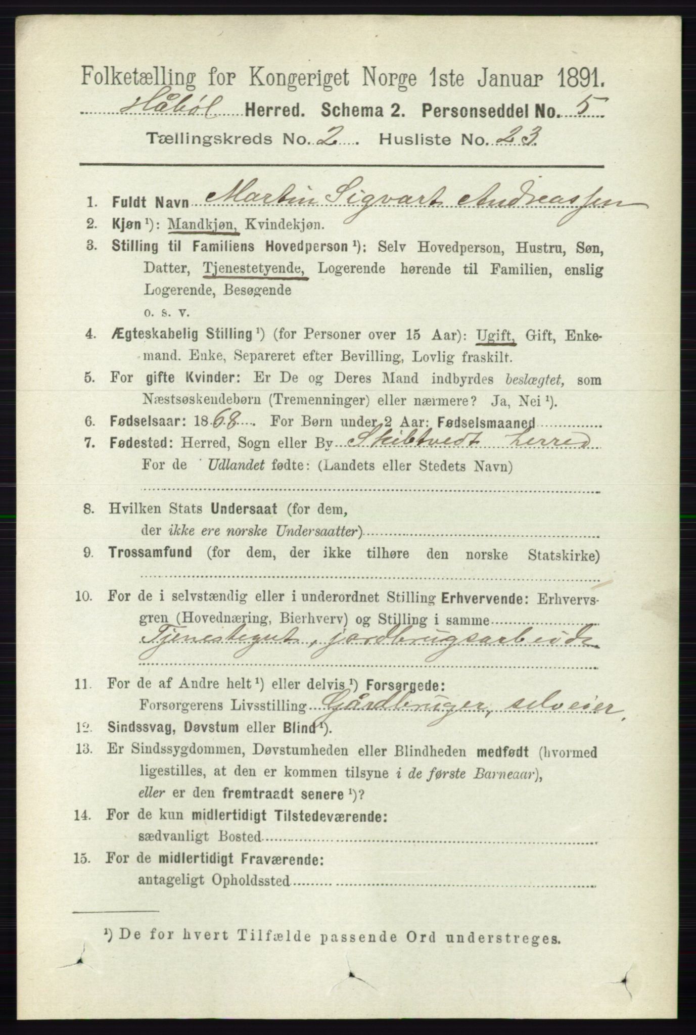 RA, 1891 census for 0138 Hobøl, 1891, p. 1170