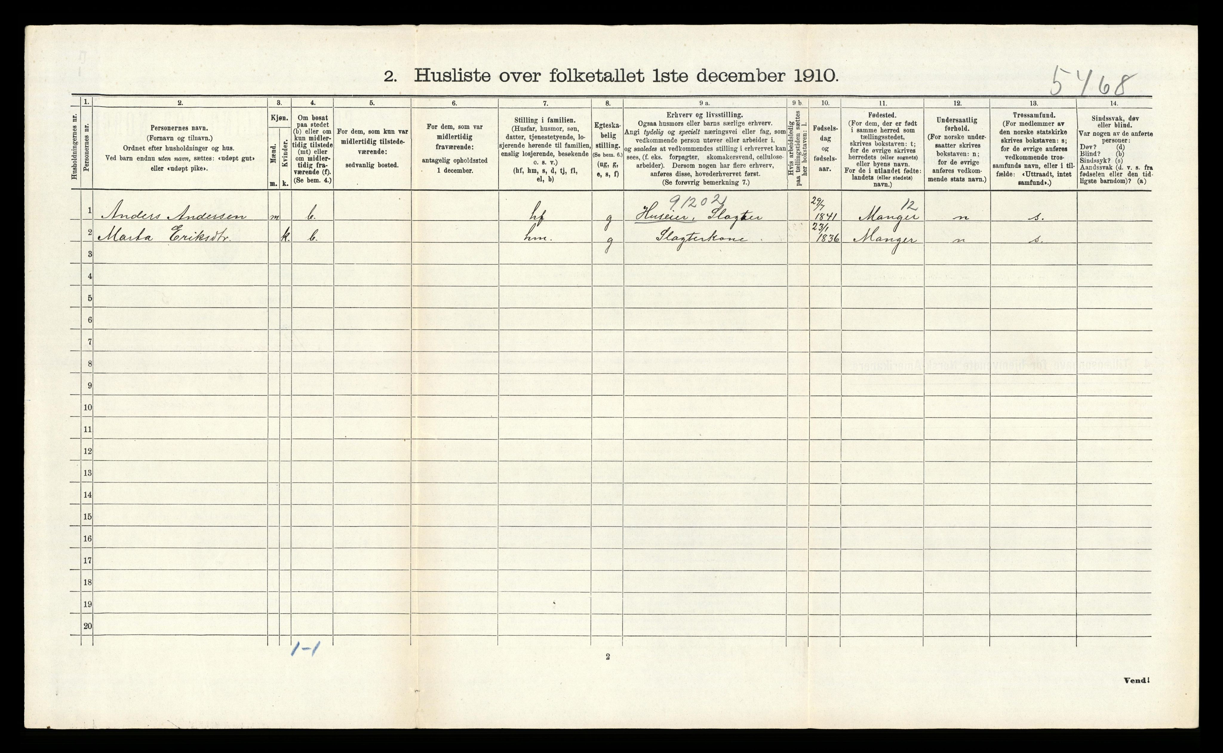 RA, 1910 census for Alversund, 1910, p. 771