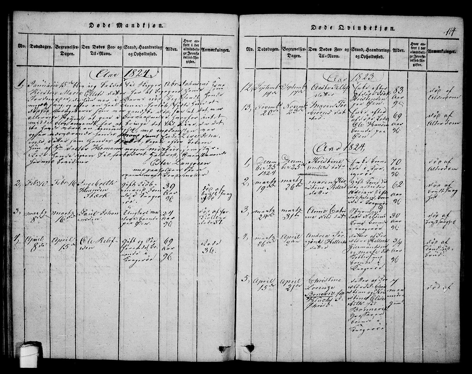 Kragerø kirkebøker, SAKO/A-278/F/Fa/L0004: Parish register (official) no. 4, 1814-1831, p. 114