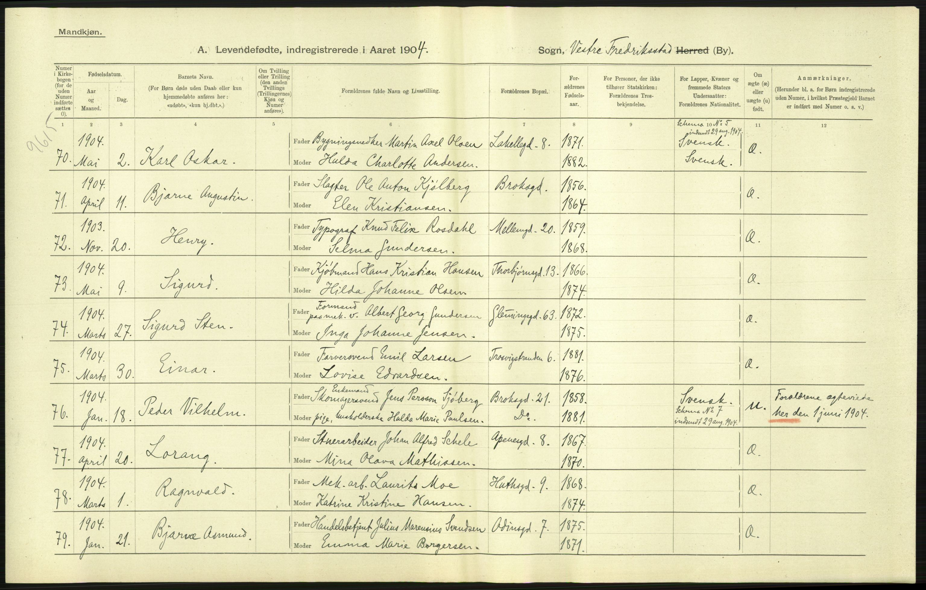 Statistisk sentralbyrå, Sosiodemografiske emner, Befolkning, AV/RA-S-2228/D/Df/Dfa/Dfab/L0001: Smålenenes amt: Fødte, gifte, døde, 1904, p. 7