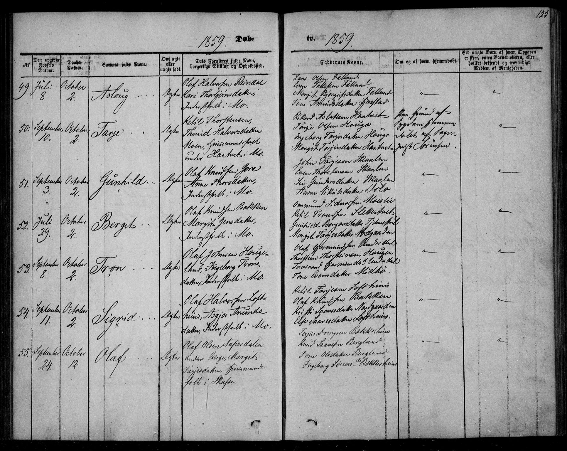 Mo kirkebøker, AV/SAKO-A-286/F/Fa/L0005: Parish register (official) no. I 5, 1844-1864, p. 125