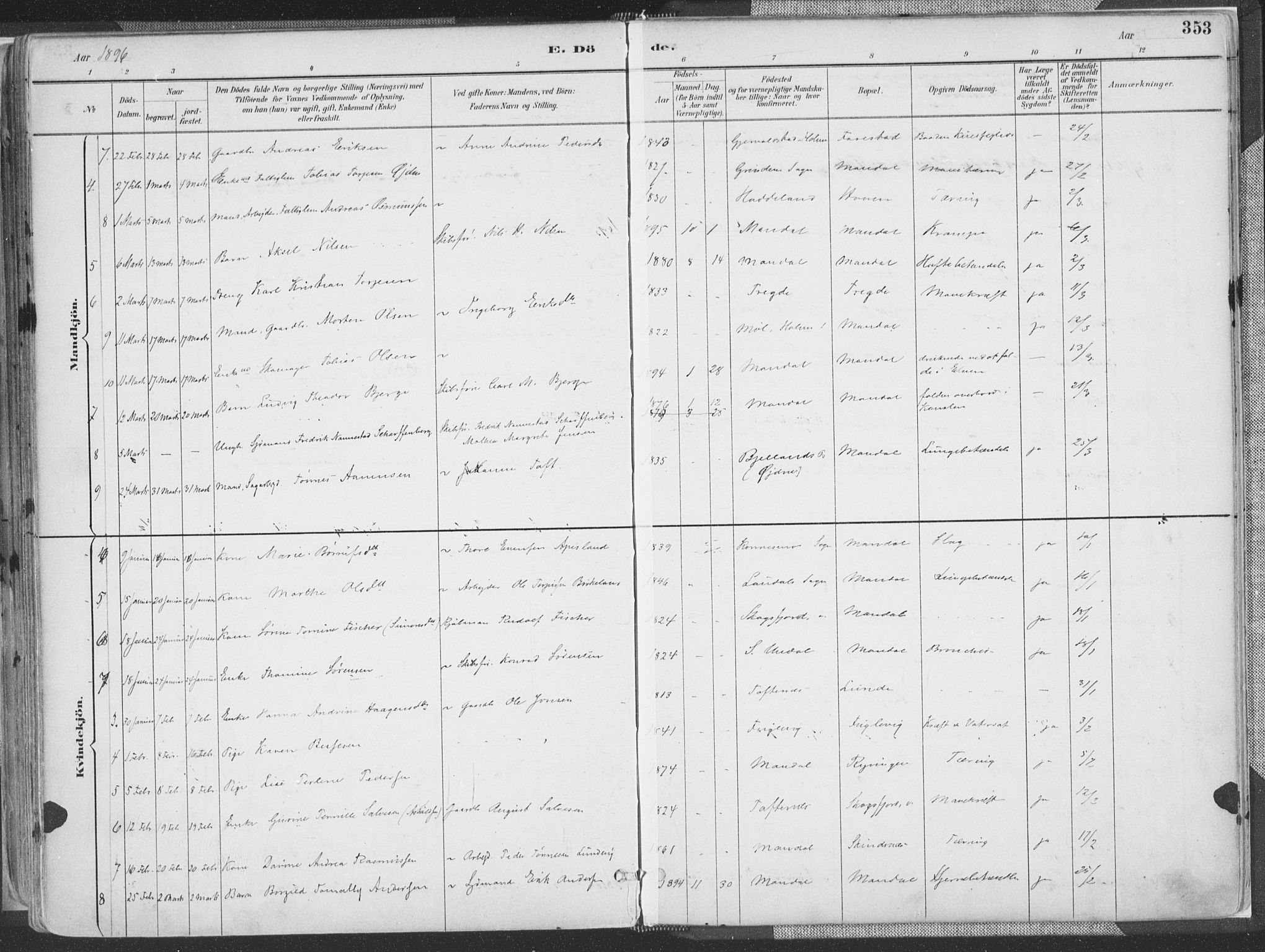 Mandal sokneprestkontor, AV/SAK-1111-0030/F/Fa/Faa/L0018: Parish register (official) no. A 18, 1890-1905, p. 353