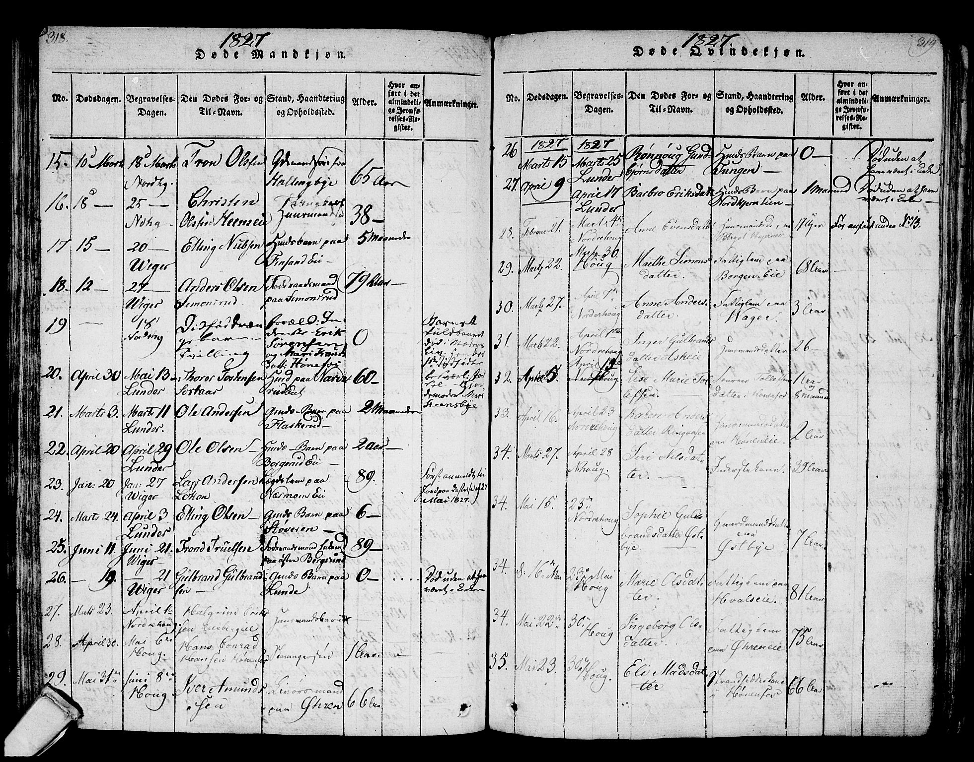 Norderhov kirkebøker, AV/SAKO-A-237/F/Fa/L0008: Parish register (official) no. 8, 1814-1833, p. 318-319